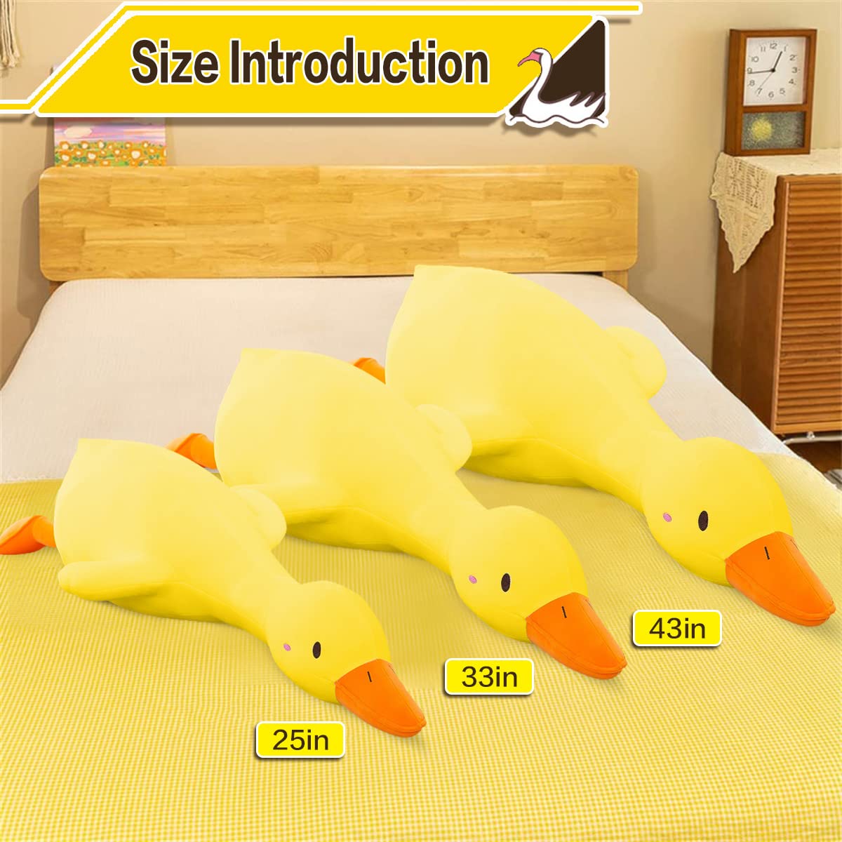 Kewo Duck Plush Pillow — Giant 25.5in Yellow Goose Plush Toy for Cozy Hugs