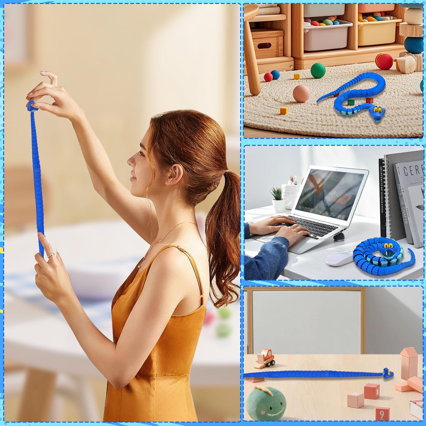 Kexueguan Snake Gary Figurine - Articulated Blue Serpent Desk Decor