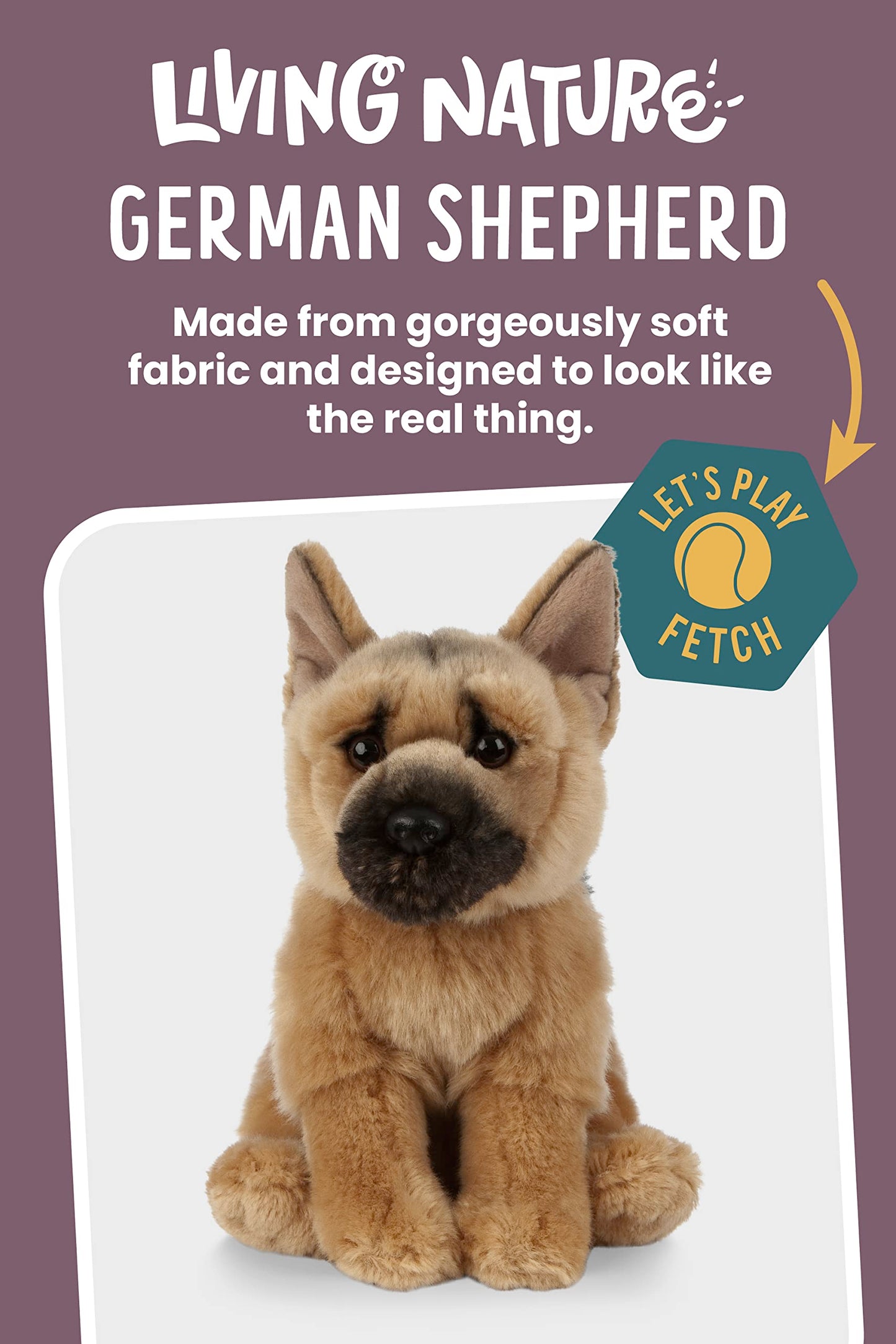 Keycraft Living Nature German Shepherd Plush Toy – 8 inch Realistic Soft Dog for Kids
