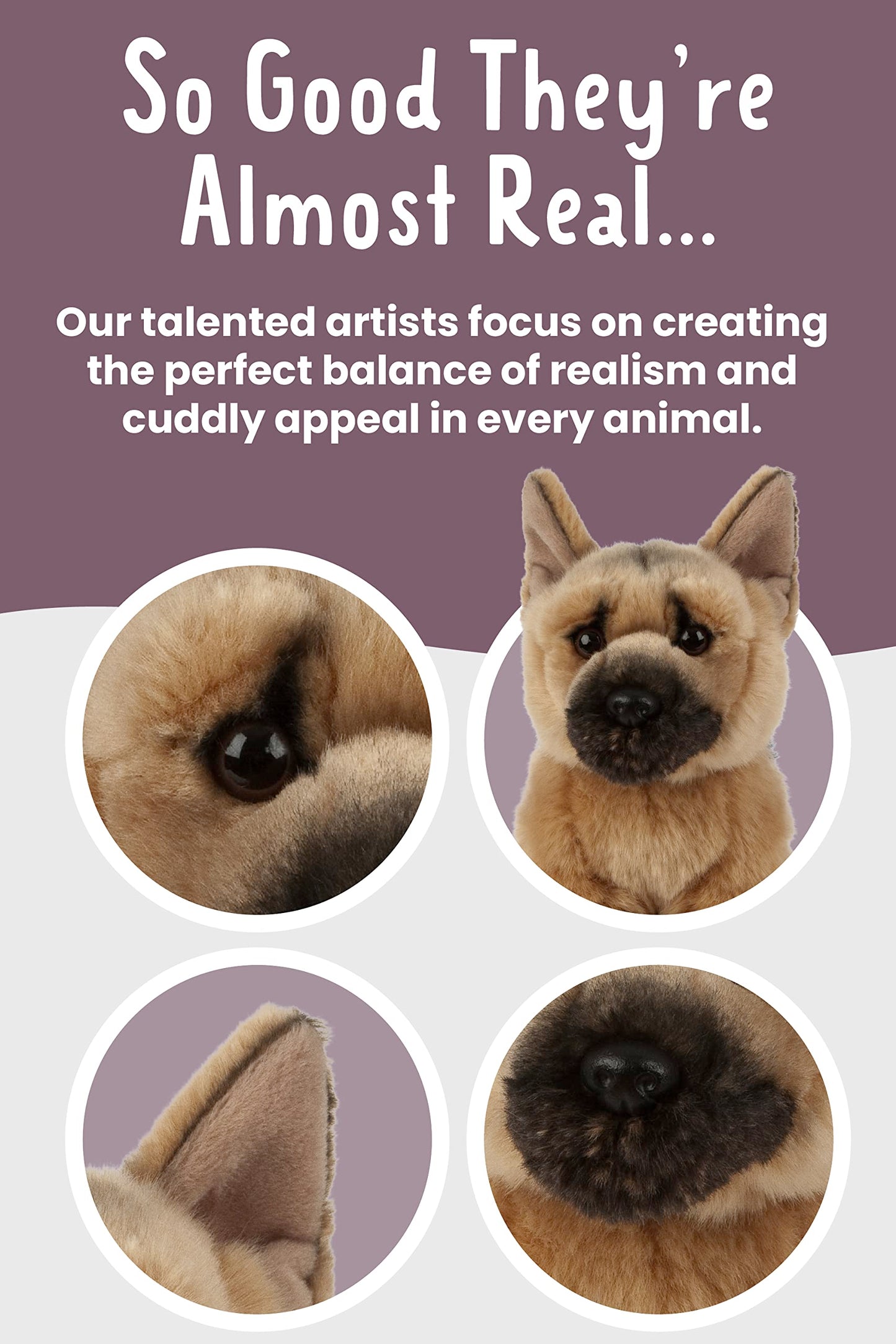 Keycraft Living Nature German Shepherd Plush Toy – 8 inch Realistic Soft Dog for Kids