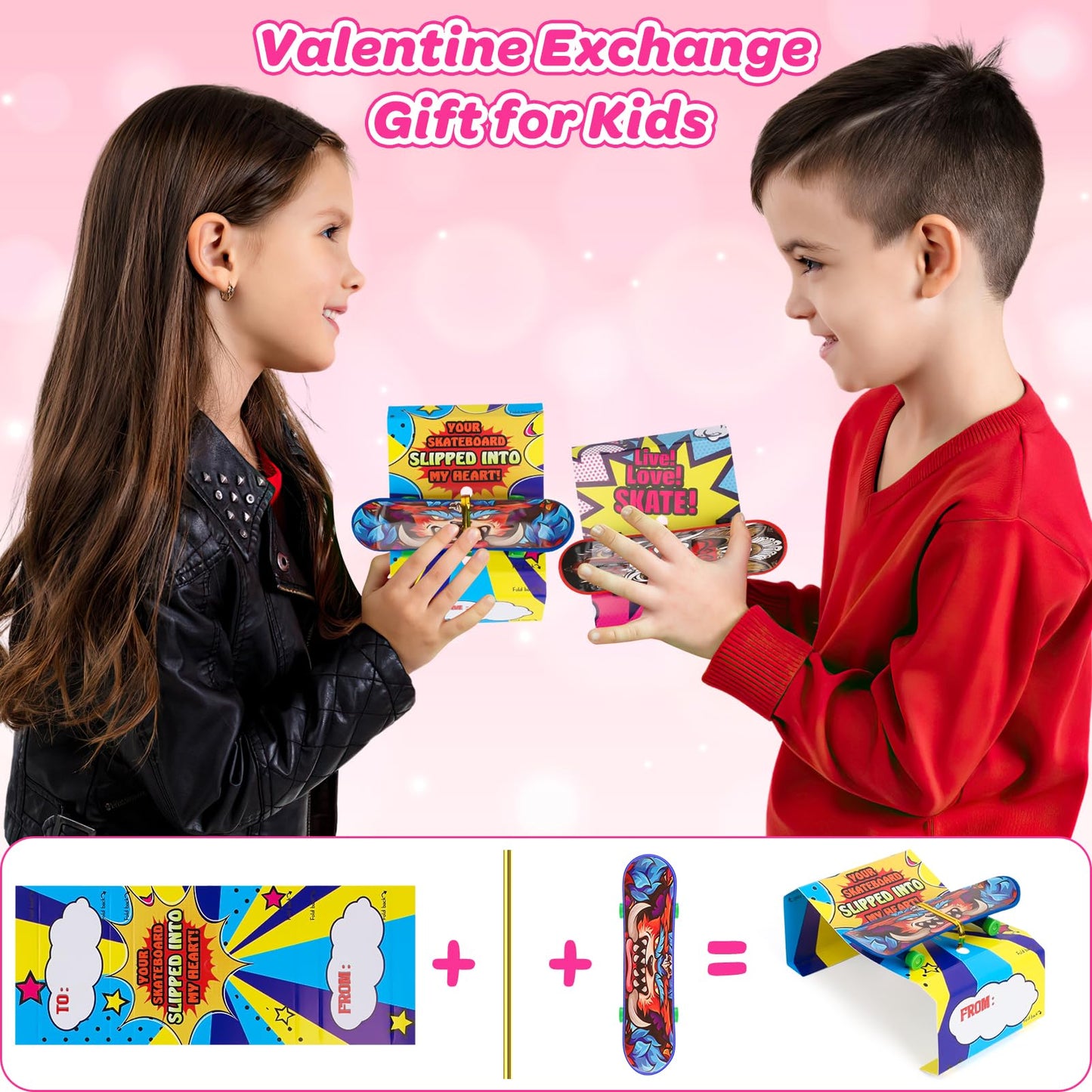 Keysense Lifestyle 28-Pack Valentines Day Cards with Mini Finger Skateboards – Classroom Gifts & Party Favors
