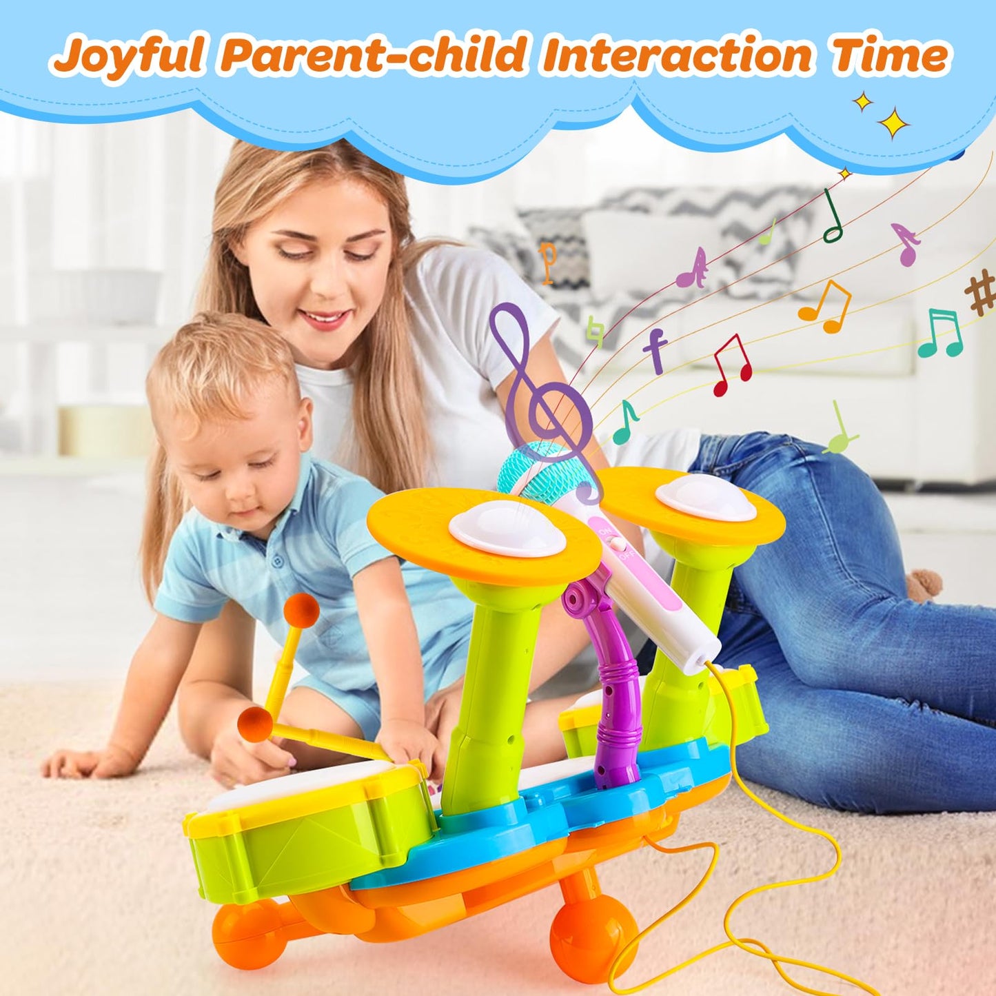 Keysense Lifestyle Kids Drum Set for Toddlers 1-3 – Light-Up Musical Toy with Microphone