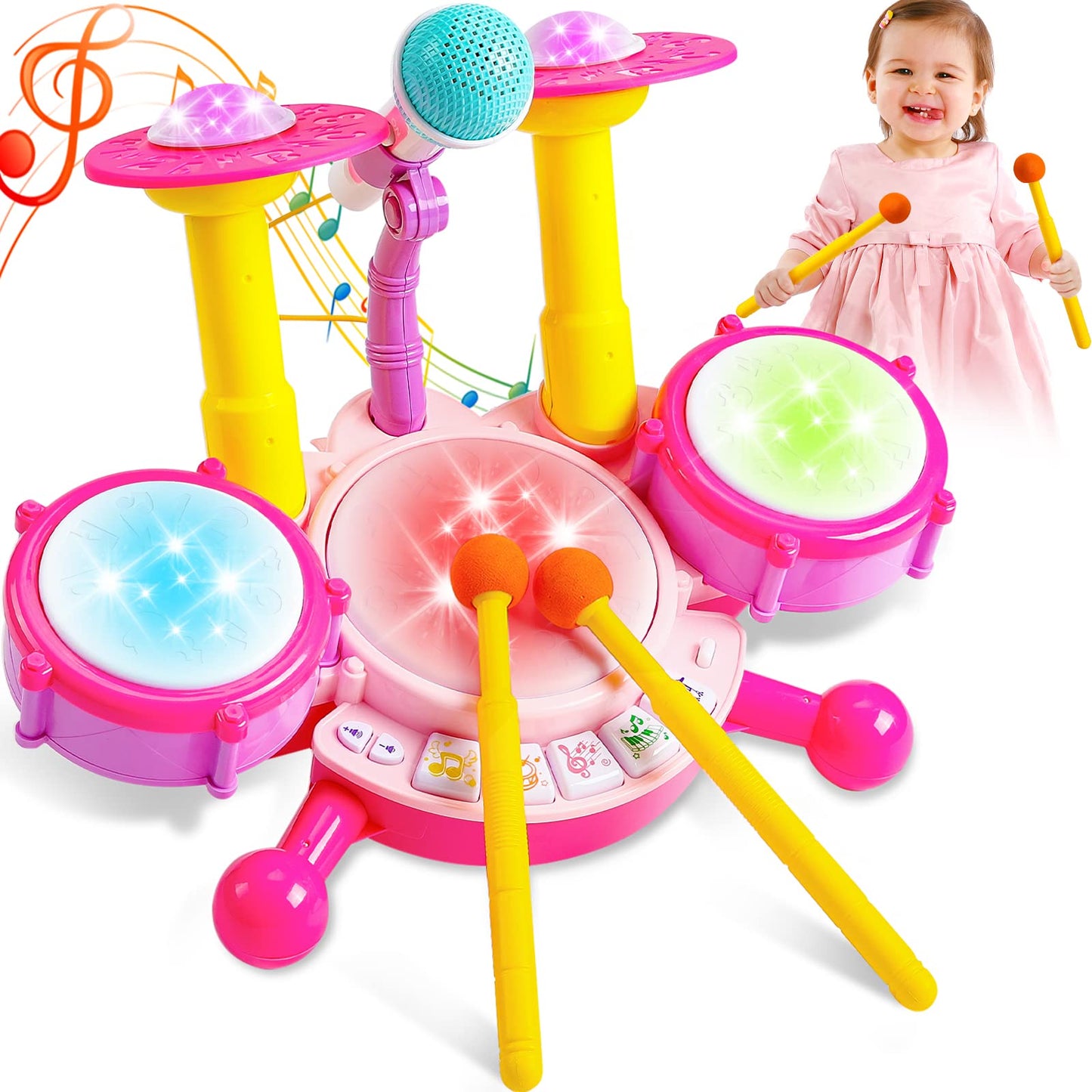 Keysense Lifestyle Kids Drum Set for Toddlers 1-3 with Microphone – Interactive Musical Toy