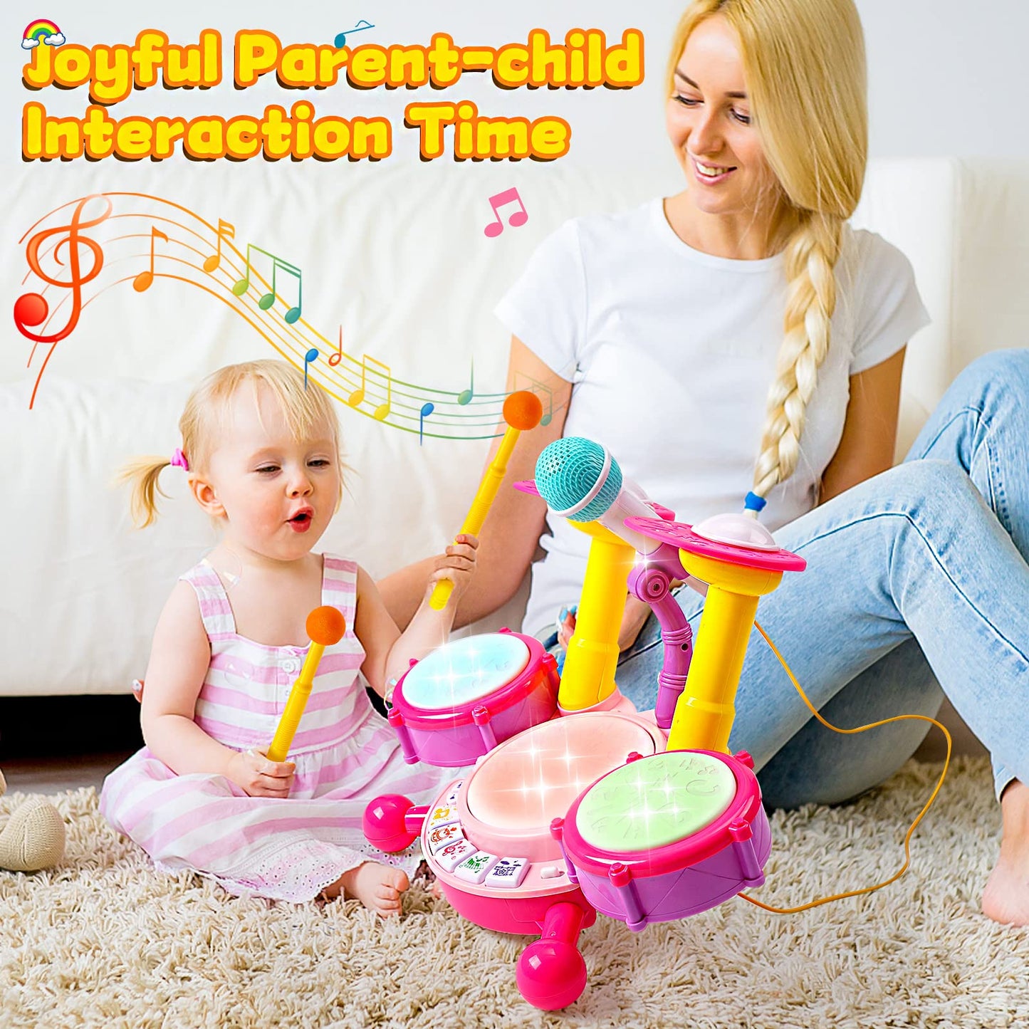 Keysense Lifestyle Kids Drum Set for Toddlers 1-3 with Microphone – Interactive Musical Toy