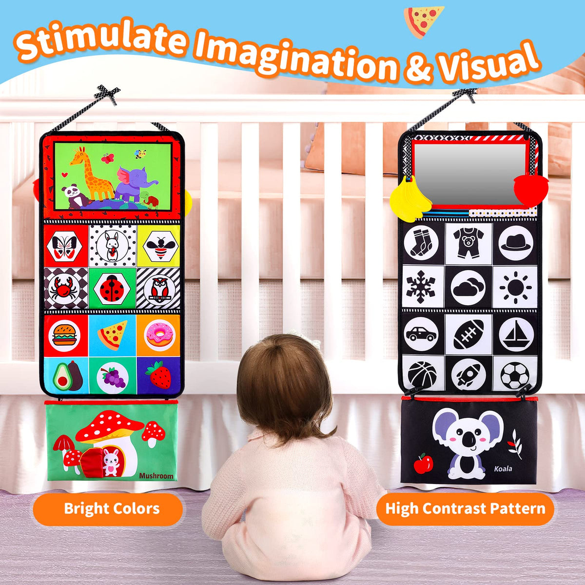Keysense Lifestyle Baby Mirror Tummy Time Toys 0-6 Months – High-Contrast Crinkle Book & Teether