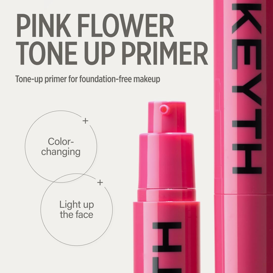 KEYTH Pink Flower Tone Up Primer #03 (20ml) – Color-Changing Capsules, Luminous Finish