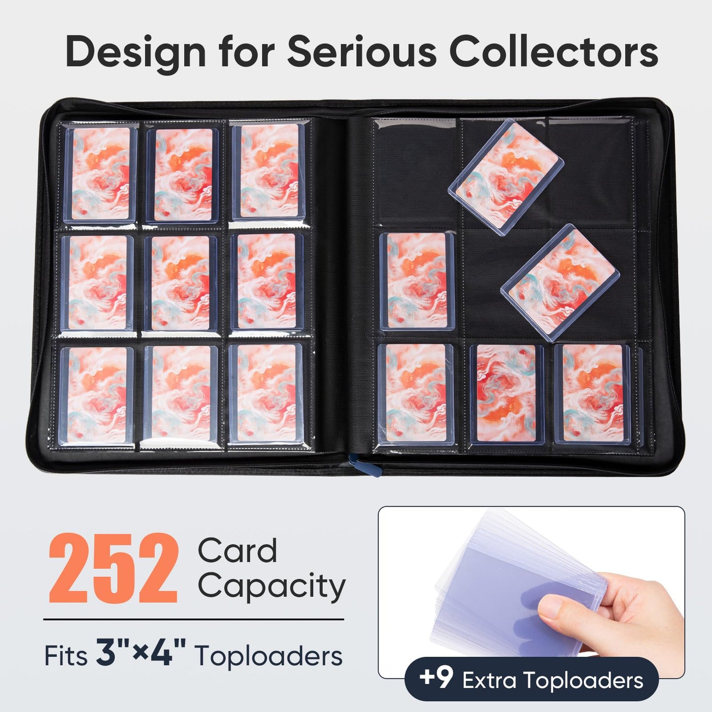 Keyufox 9-Pocket Toploader Binder – 252 Card Capacity, Premium PU Leather