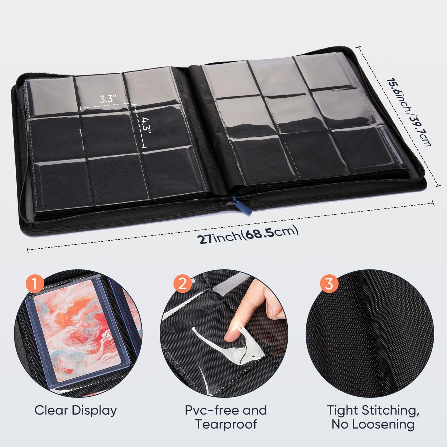 Keyufox 9-Pocket Toploader Binder – 252 Card Capacity, Premium PU Leather