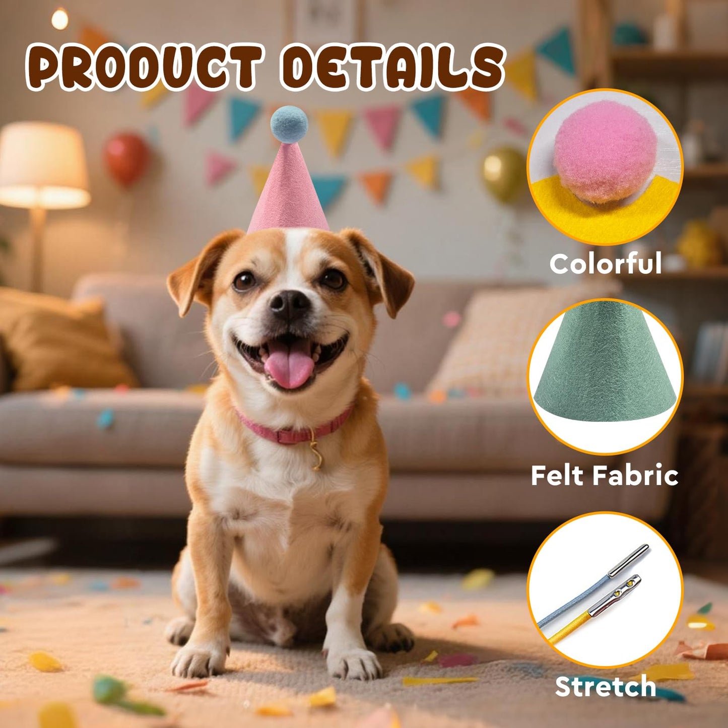 Kezzfpa 12 Pcs Colorful Mini Party Hats for Stuffed Animals – Felt Cone Hats for Pets & Plush Toys