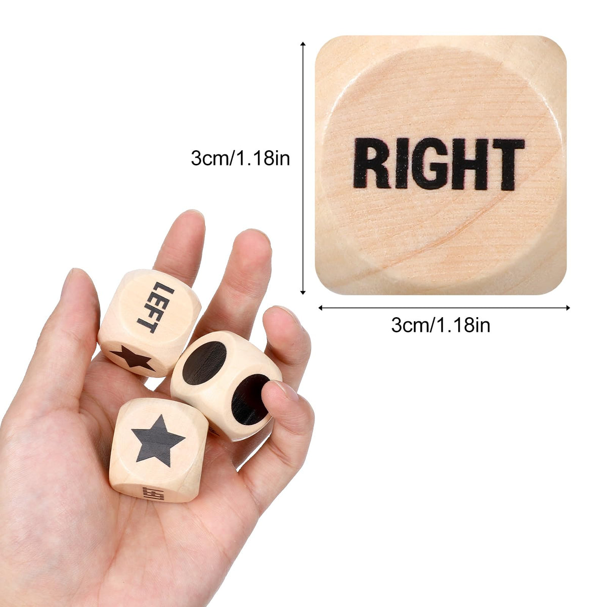 KFHENSOMR 3Pcs Left Right Center Dice Set - Giant 1.2 Inch Lotus Wood