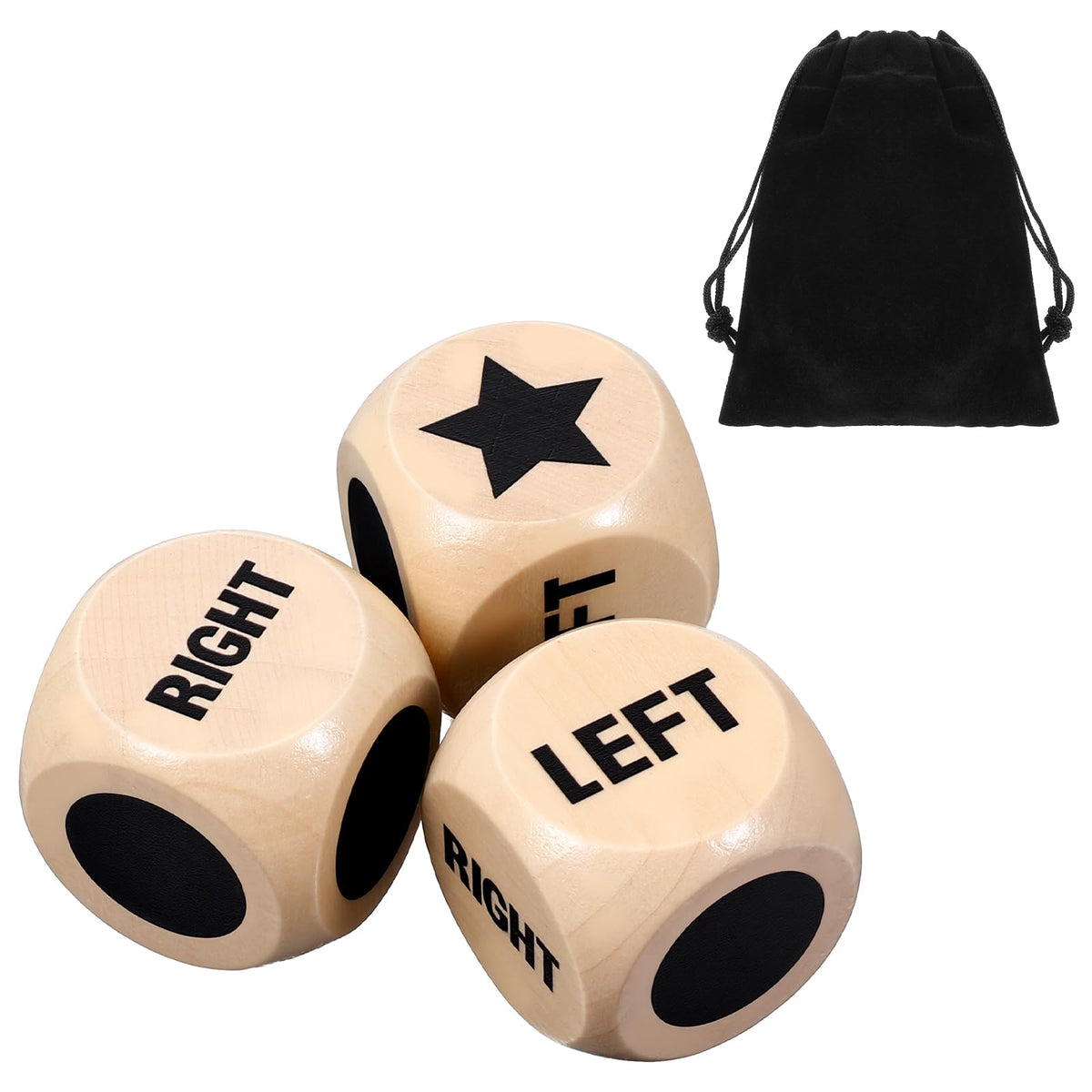 KFHENSOMR 3Pcs Left Right Center Dice Set - Giant 1.2 Inch Lotus Wood