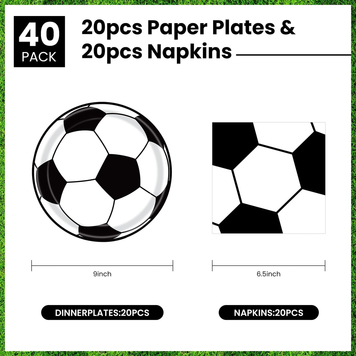 KFJBPB 40 Pcs Soccer Plates & Napkins Party Set – Disposable Tableware for Sports Theme Celebrations