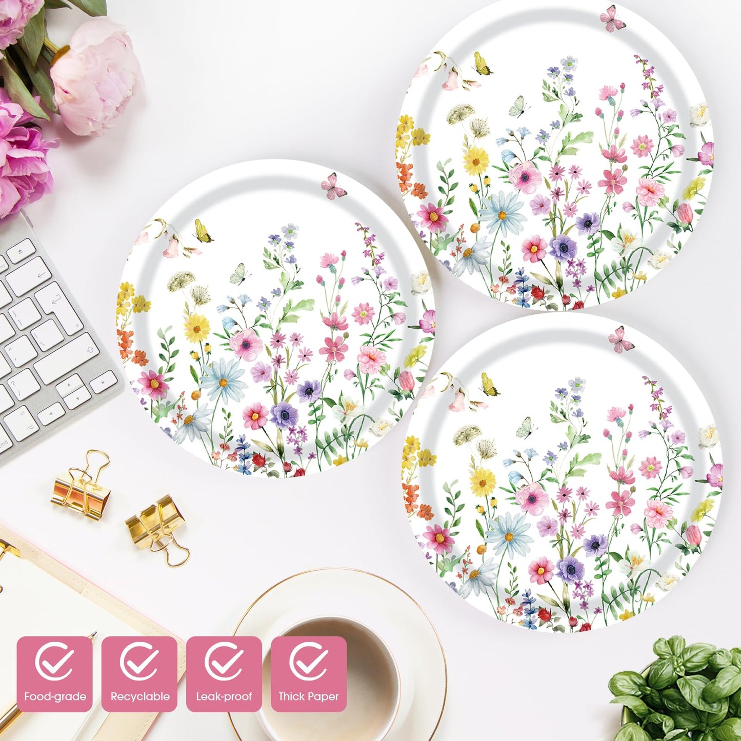 KFJBPB Wildflower Plates & Napkins Party Kit – 40 Pcs for 20 Guests