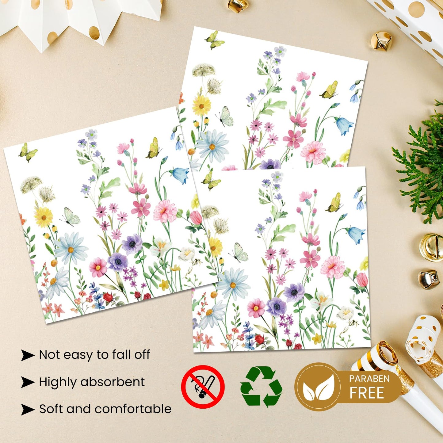 KFJBPB Wildflower Plates & Napkins Party Kit – 40 Pcs for 20 Guests