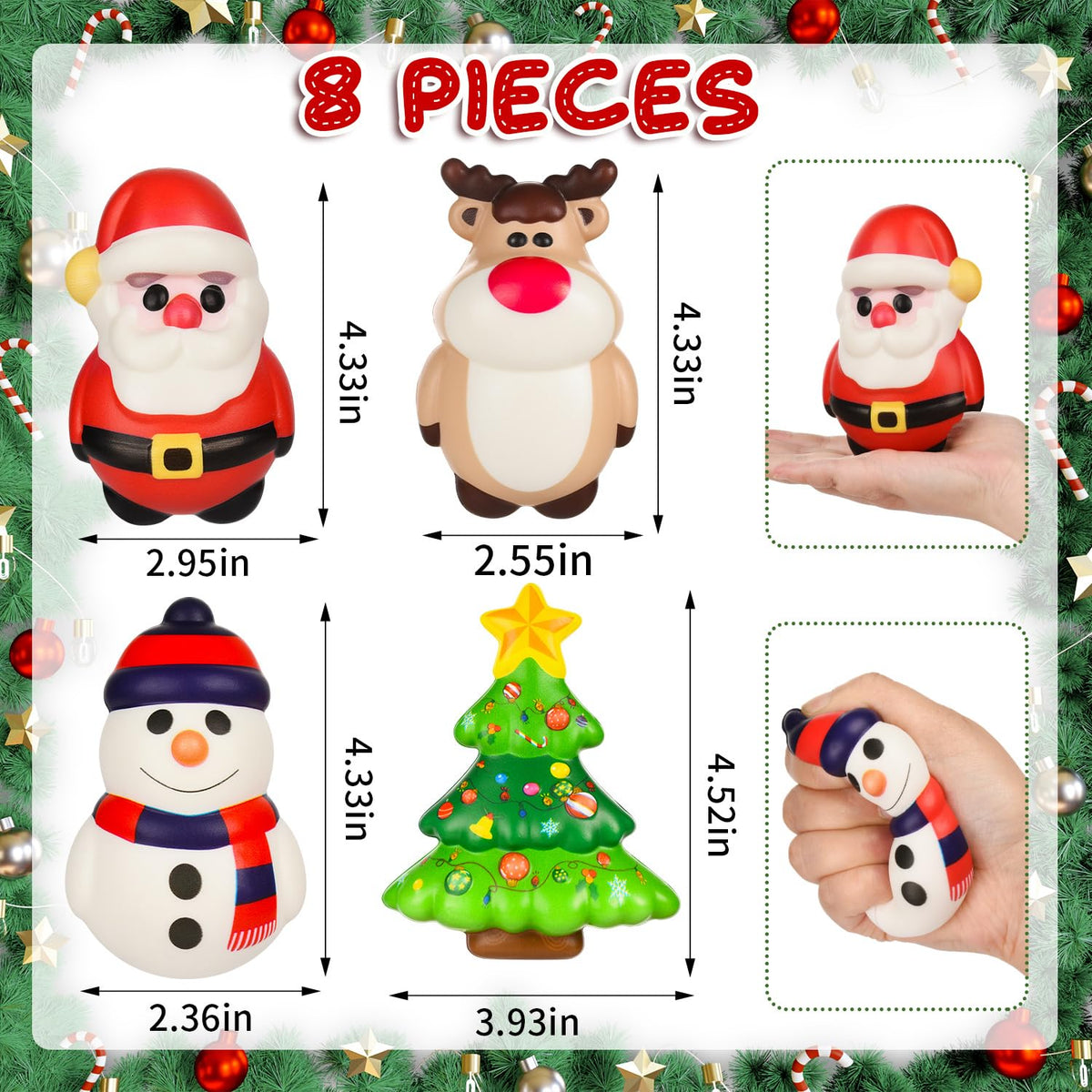 KFPPLXQ 8 Pack Christmas Squishy Toys – Soft 4.5in Stress Relief (4 Styles)