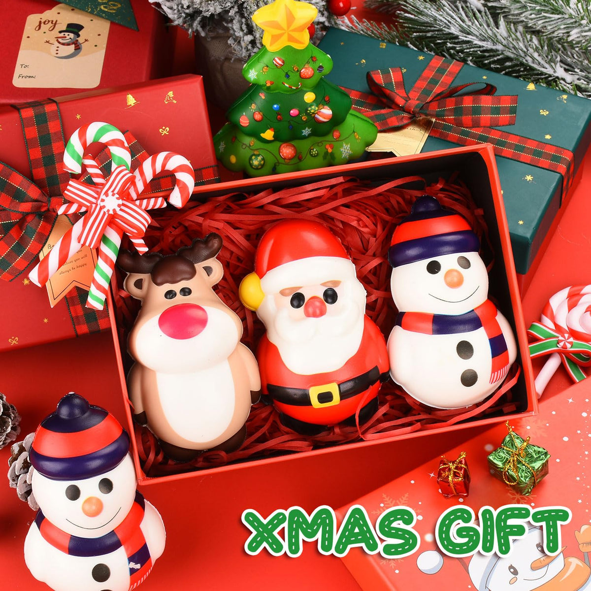 KFPPLXQ 8 Pack Christmas Squishy Toys – Soft 4.5in Stress Relief (4 Styles)