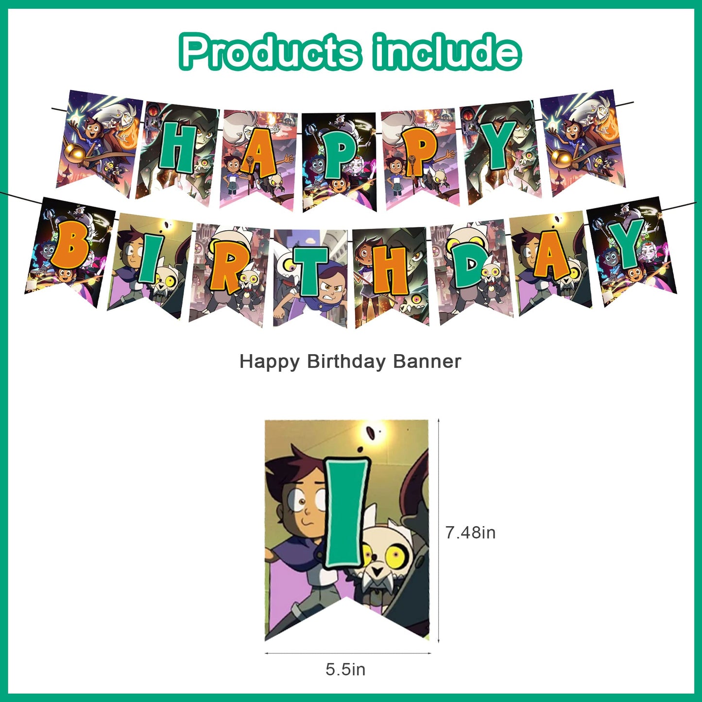 KGNZIUIZIU Owl House Birthday Party Decorations – Cartoon Theme Banner, Balloons, Cake Topper & Cupcake Toppers