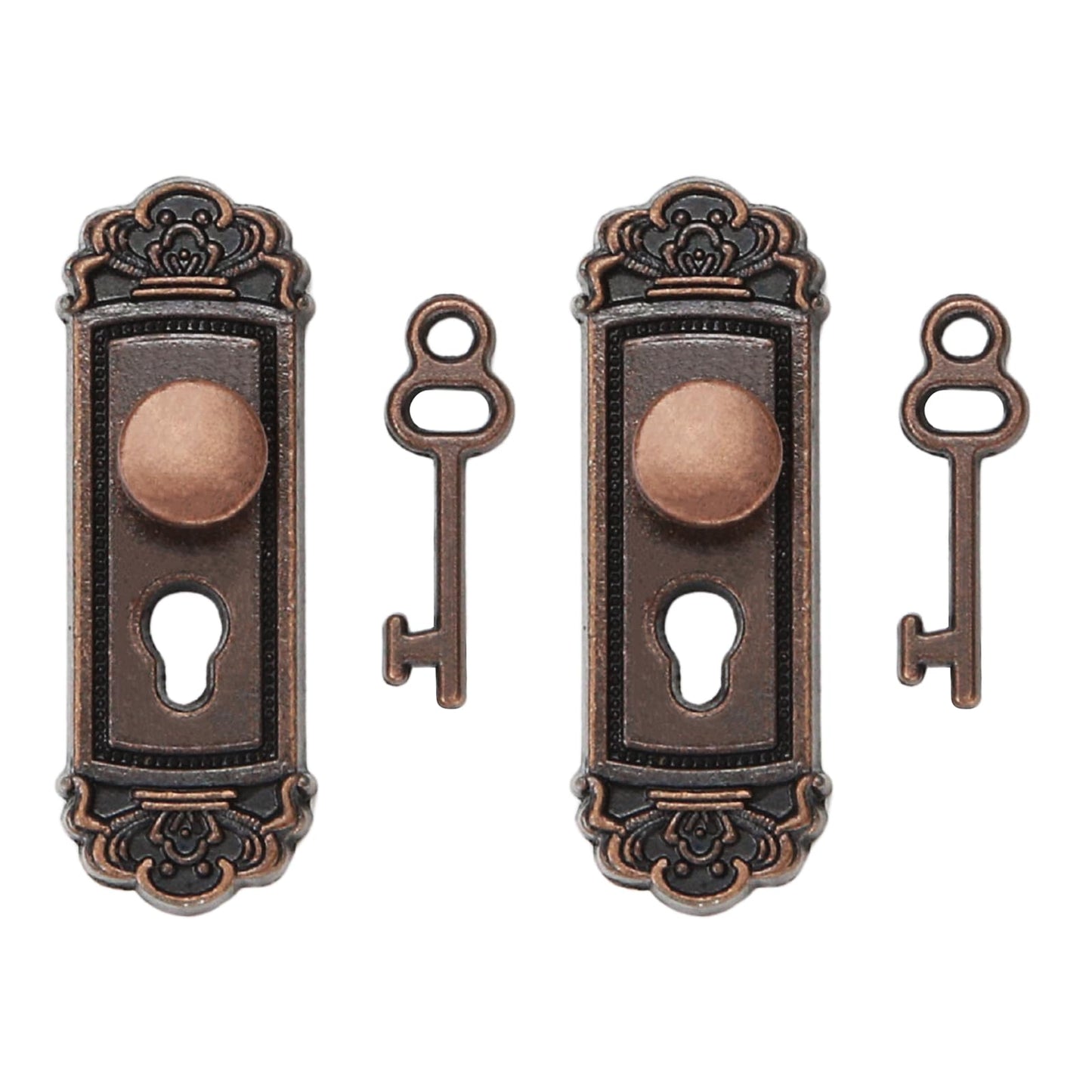 KH866 2pcs 1/12 Scale Miniature Door Knob Set with Keys – Dollhouse Accessory