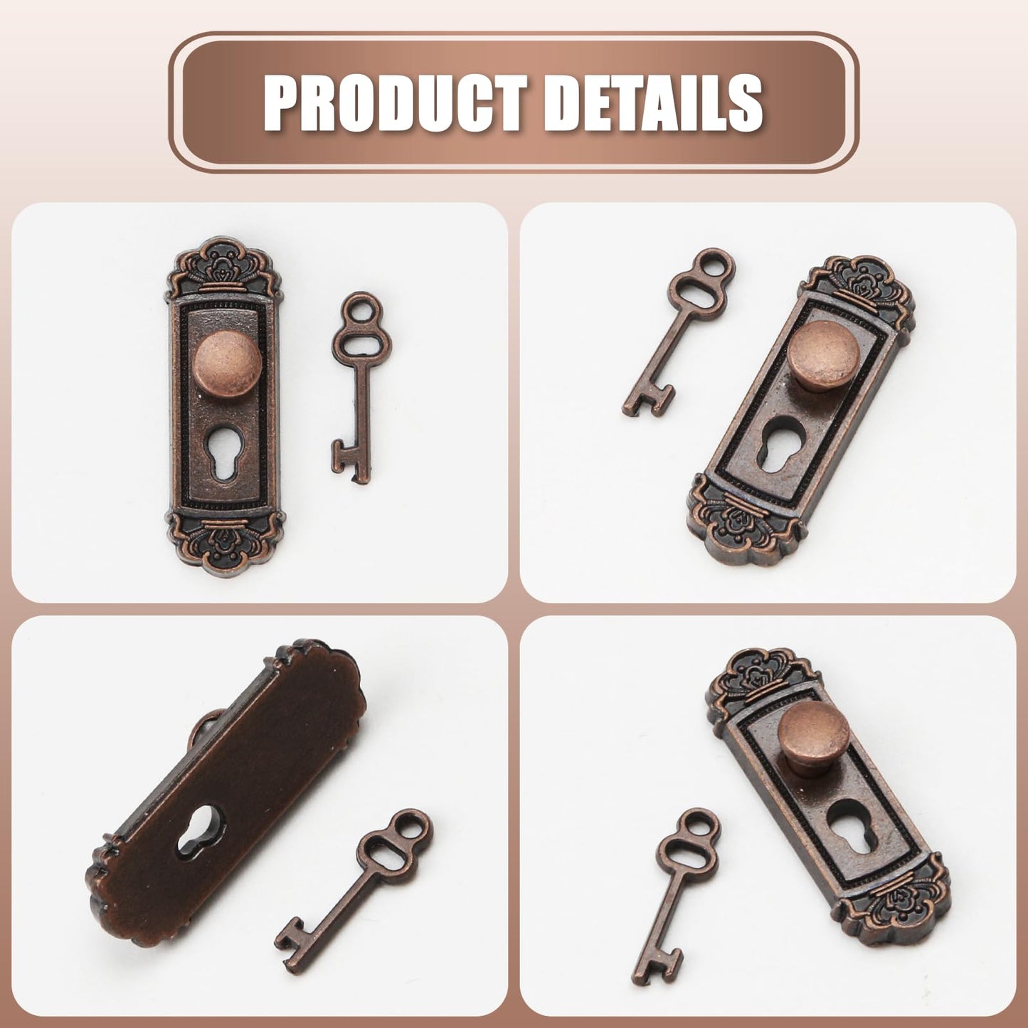 KH866 2pcs 1/12 Scale Miniature Door Knob Set with Keys – Dollhouse Accessory