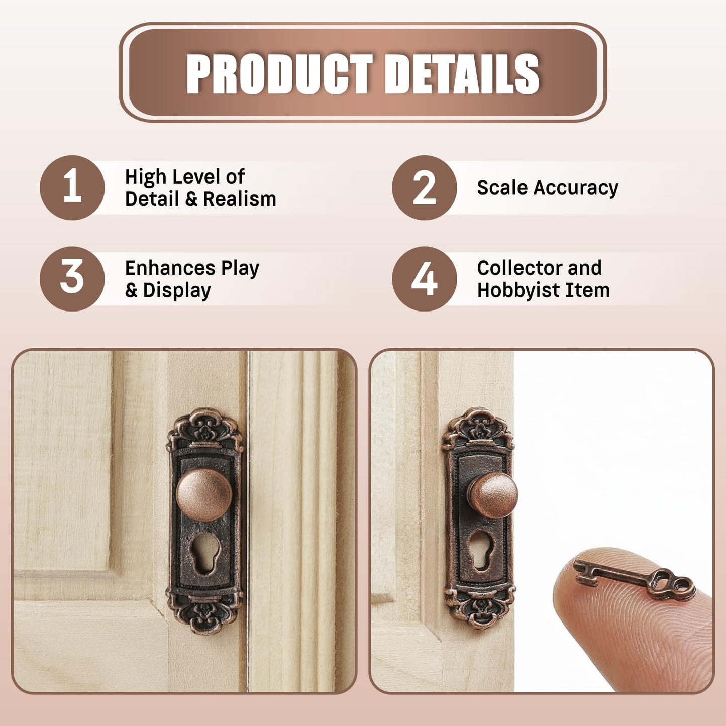 KH866 2pcs 1/12 Scale Miniature Door Knob Set with Keys – Dollhouse Accessory