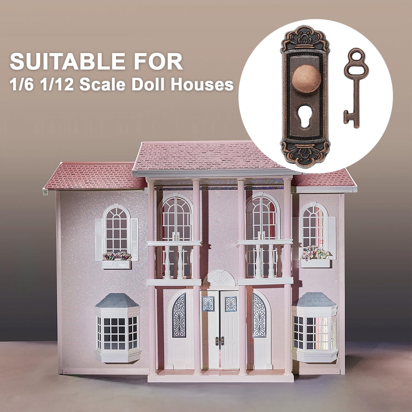 KH866 2pcs 1/12 Scale Miniature Door Knob Set with Keys – Dollhouse Accessory