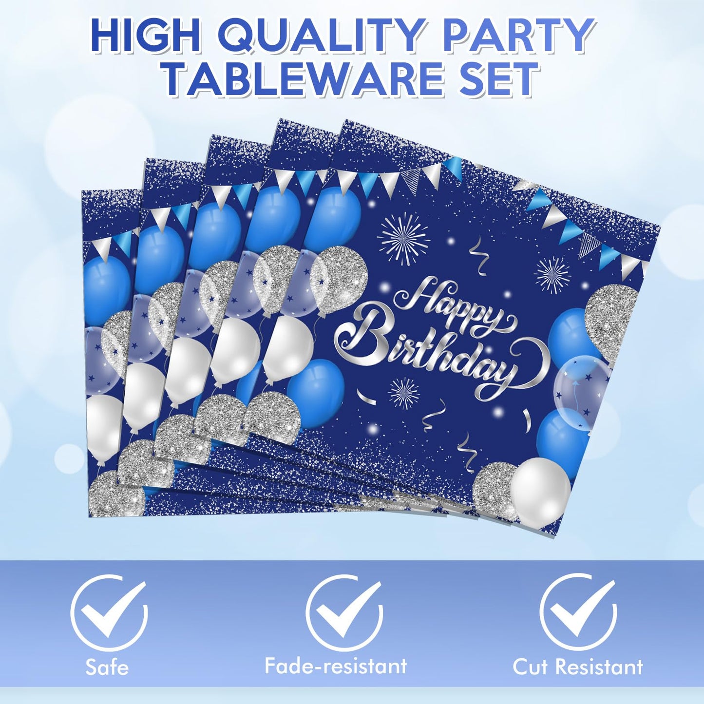 KHAIVI 12th Birthday Decorations – Blue & Silver Tableware Set (40 Pcs) for 12th Birthday Party