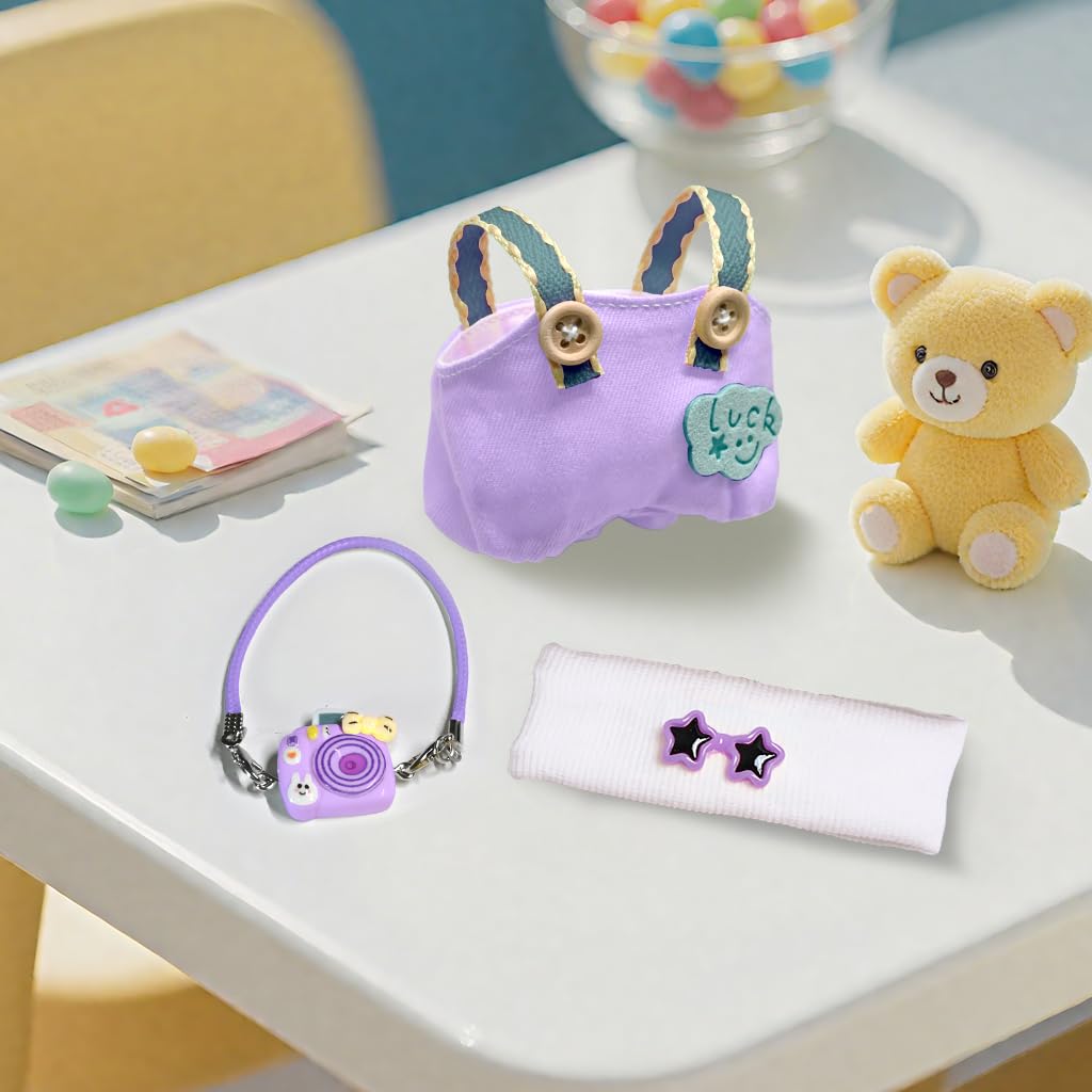 KHOXU 17cm Doll Clothes Set - Purple 3-Piece with Hat & Camera