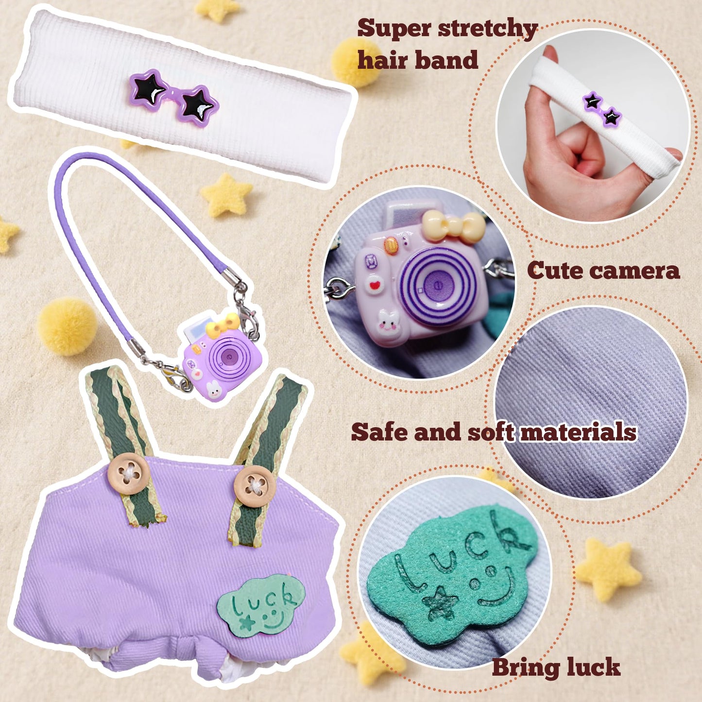KHOXU 17cm Doll Clothes Set - Purple 3-Piece with Hat & Camera