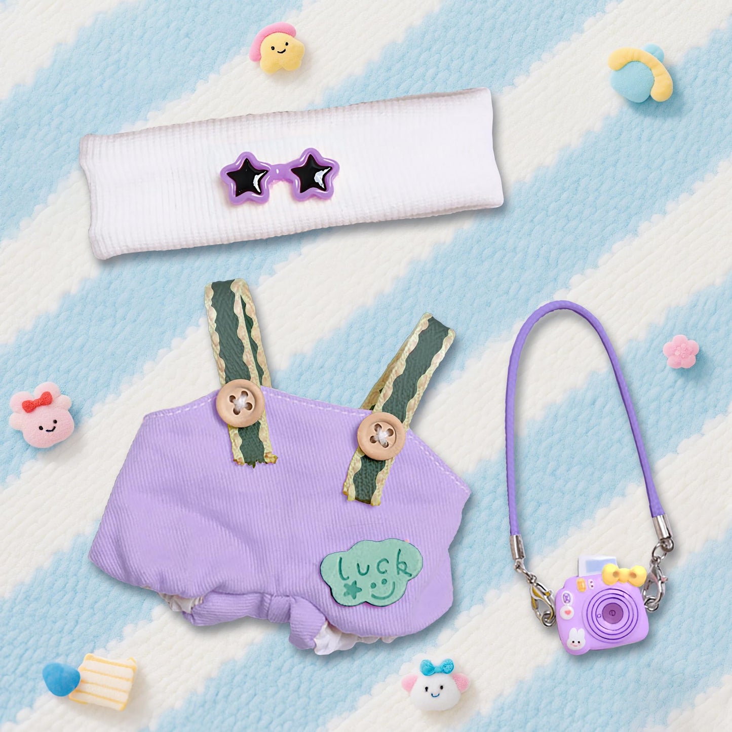 KHOXU 17cm Doll Clothes Set - Purple 3-Piece with Hat & Camera