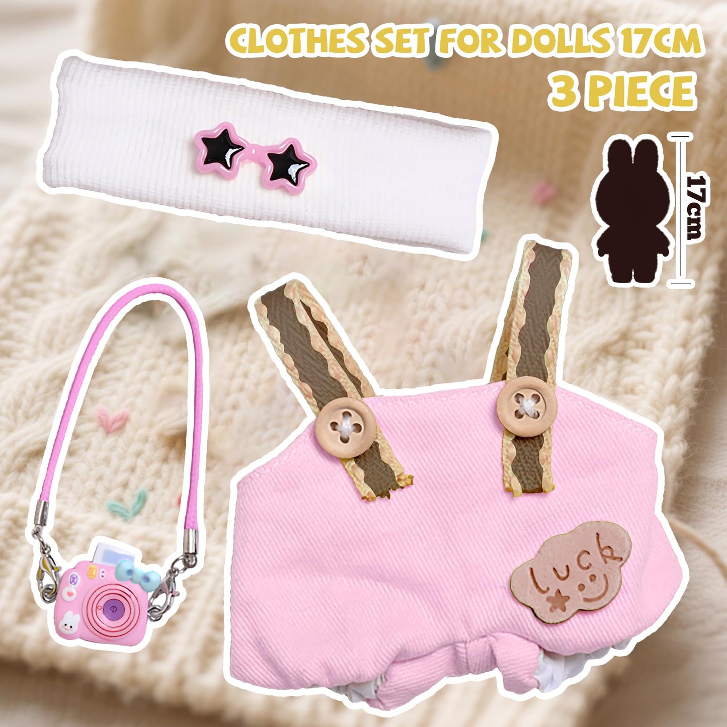 KHOXU 17cm Doll Clothes – 3-Piece Pink Outfit Set for 17cm Dolls