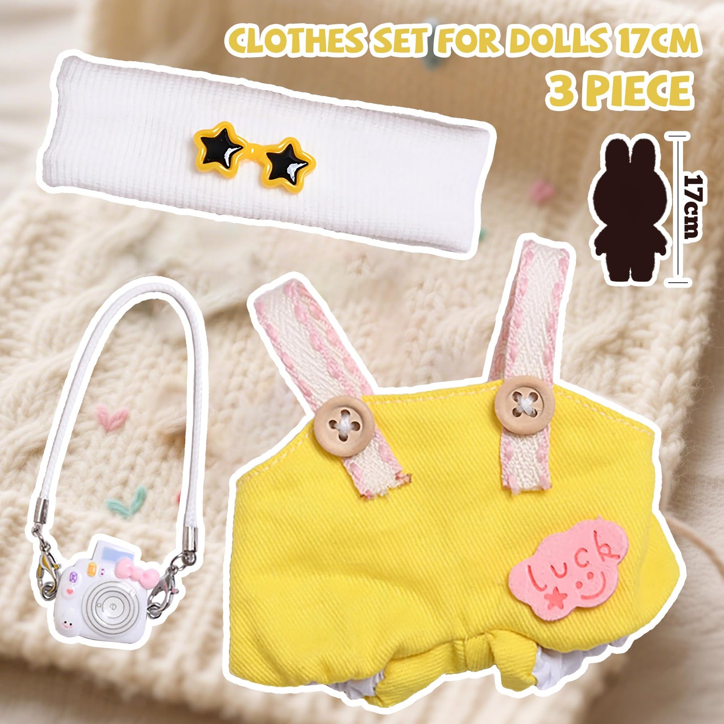 KHOXU 17cm Doll Clothes – 3-Piece Set (Yellow) for 17cm Dolls