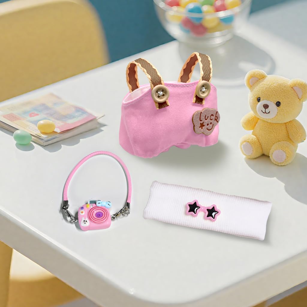 KHOXU 17cm Doll Clothes – 3-Piece Pink Outfit Set for 17cm Dolls