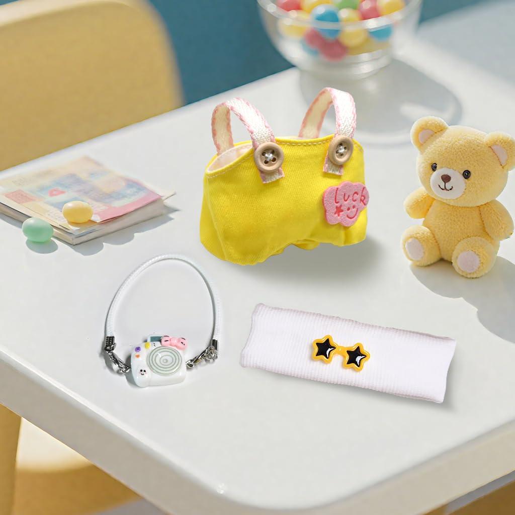 KHOXU 17cm Doll Clothes – 3-Piece Set (Yellow) for 17cm Dolls