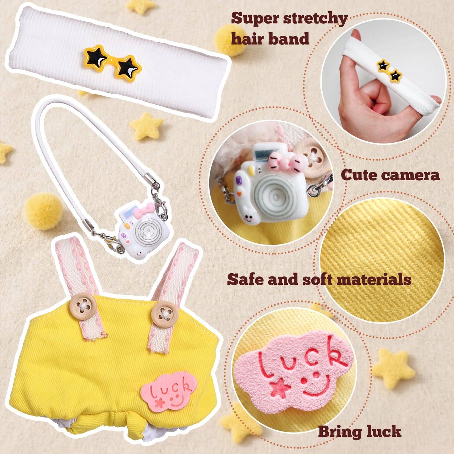 KHOXU 17cm Doll Clothes – 3-Piece Set (Yellow) for 17cm Dolls