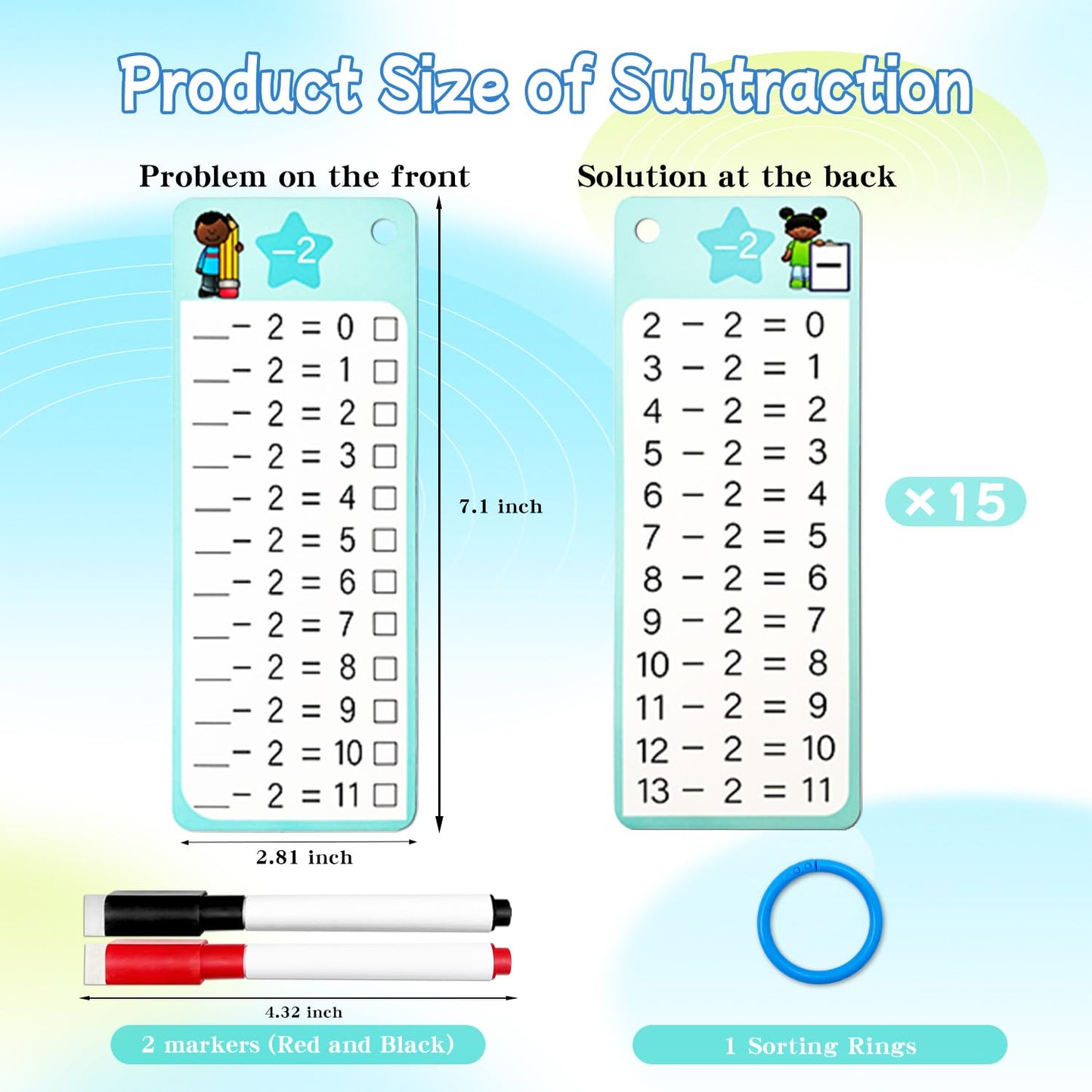 Kiadekoce Math Flash Cards 0-12 – 60 Cards with Dry Erase Markers & Binder Rings