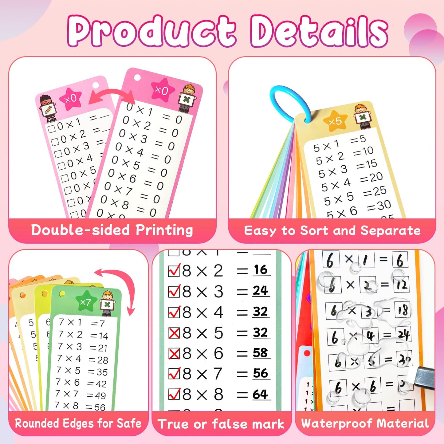 Kiadekoce Math Flash Cards 0-12 – 60 Cards with Dry Erase Markers & Binder Rings