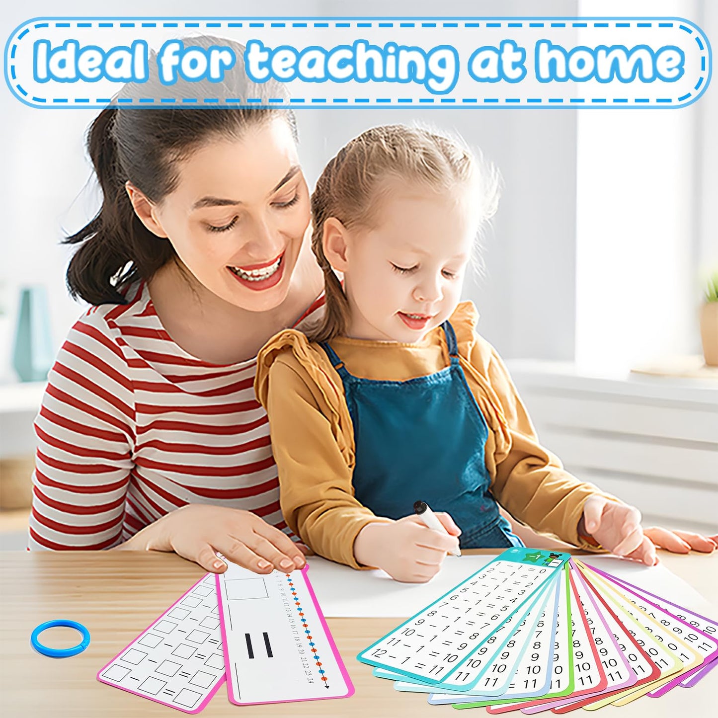 Kiadekoce Subtraction Flash Cards 1-12 – 15-Piece Times Table Set with Dry-Erase Markers