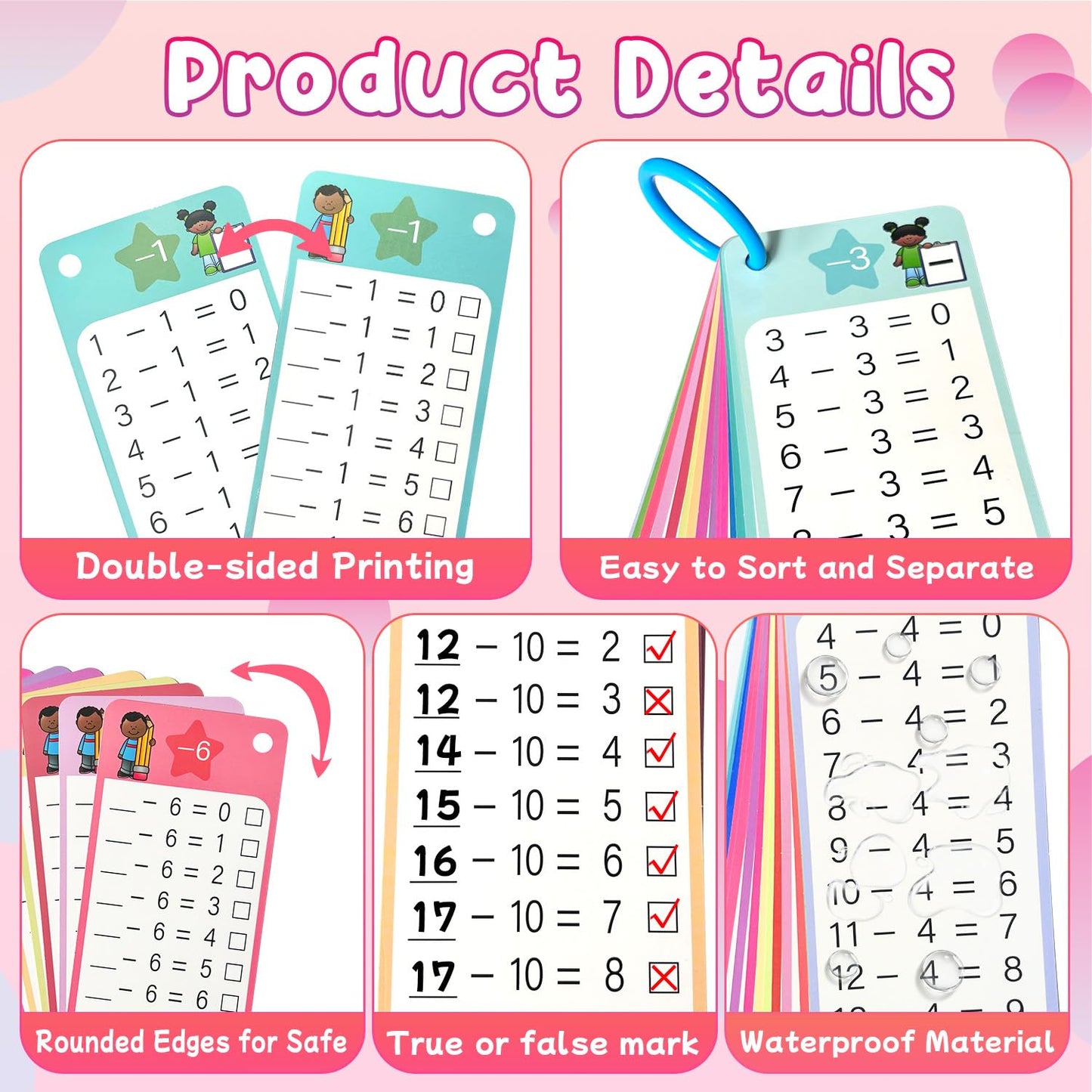 Kiadekoce Subtraction Flash Cards 1-12 – 15-Piece Times Table Set with Dry-Erase Markers