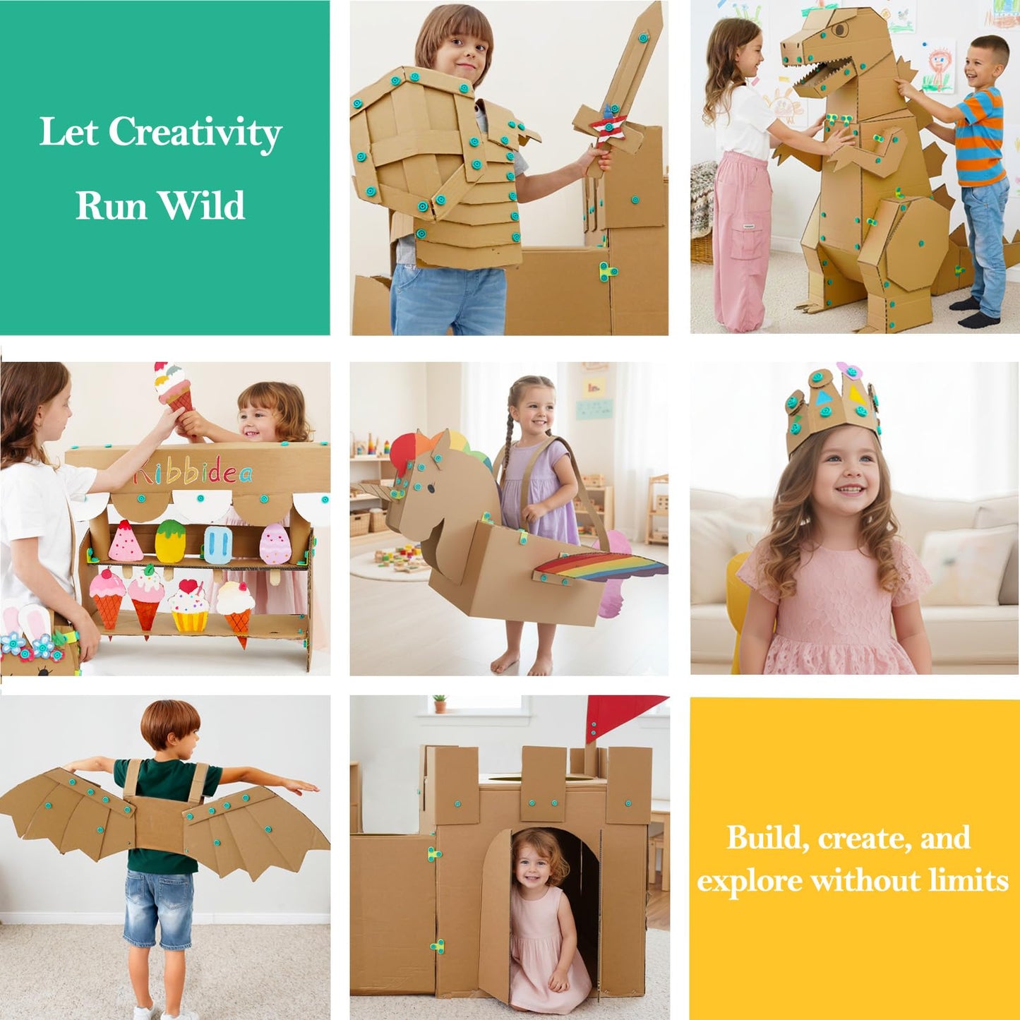 Kibbidea Cardboard Tools Kit – 170 Pcs STEM Building Set for Kids 5+