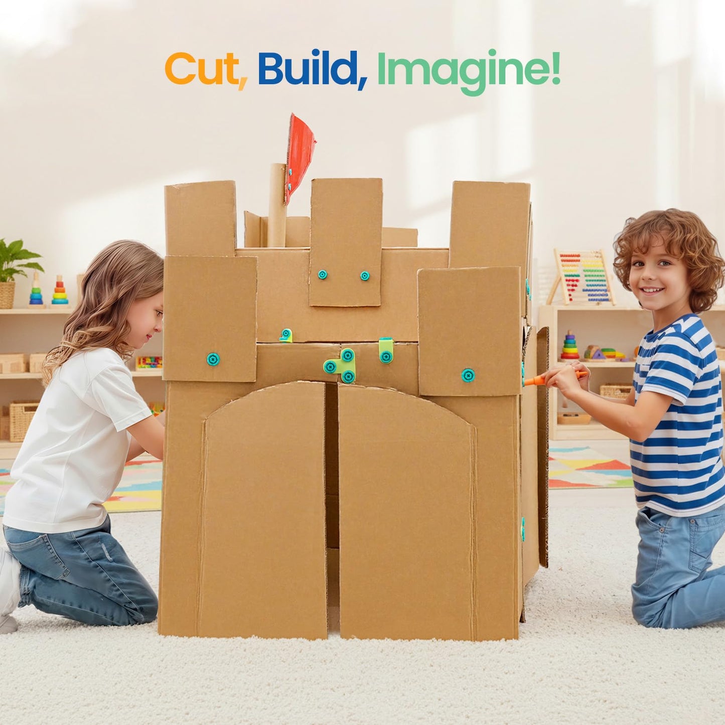 Kibbidea Cardboard Tools Kit – 170 Pcs STEM Building Set for Kids 5+