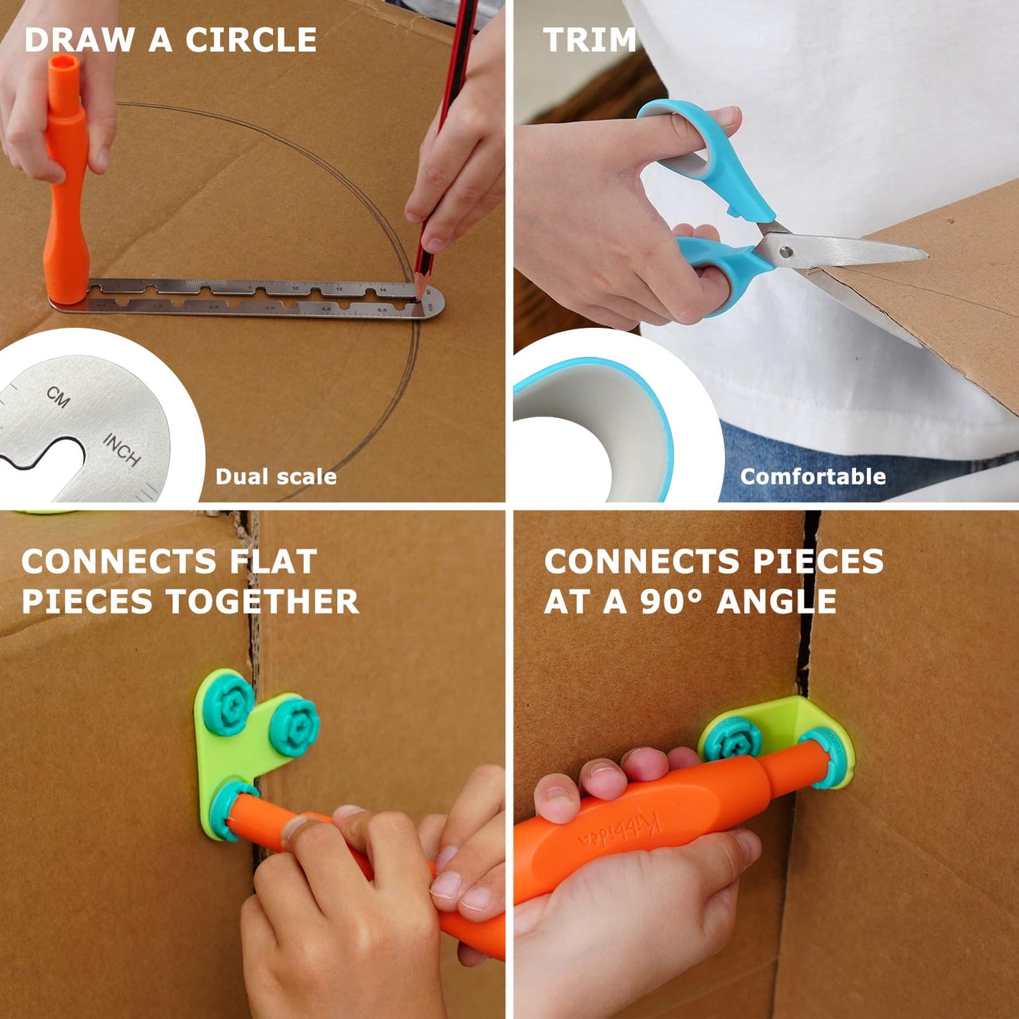 Kibbidea Cardboard Tools Kit – 170 Pcs STEM Building Set for Kids 5+
