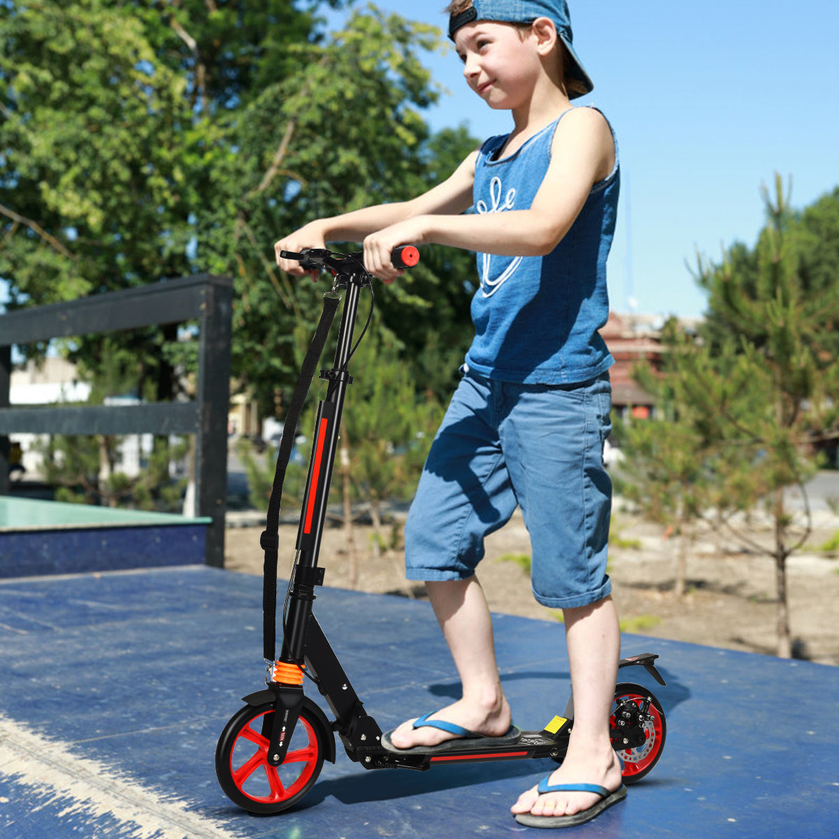 Kick Scooter with Adjustable Handlebar and Anti-Shocking Suspension-Black