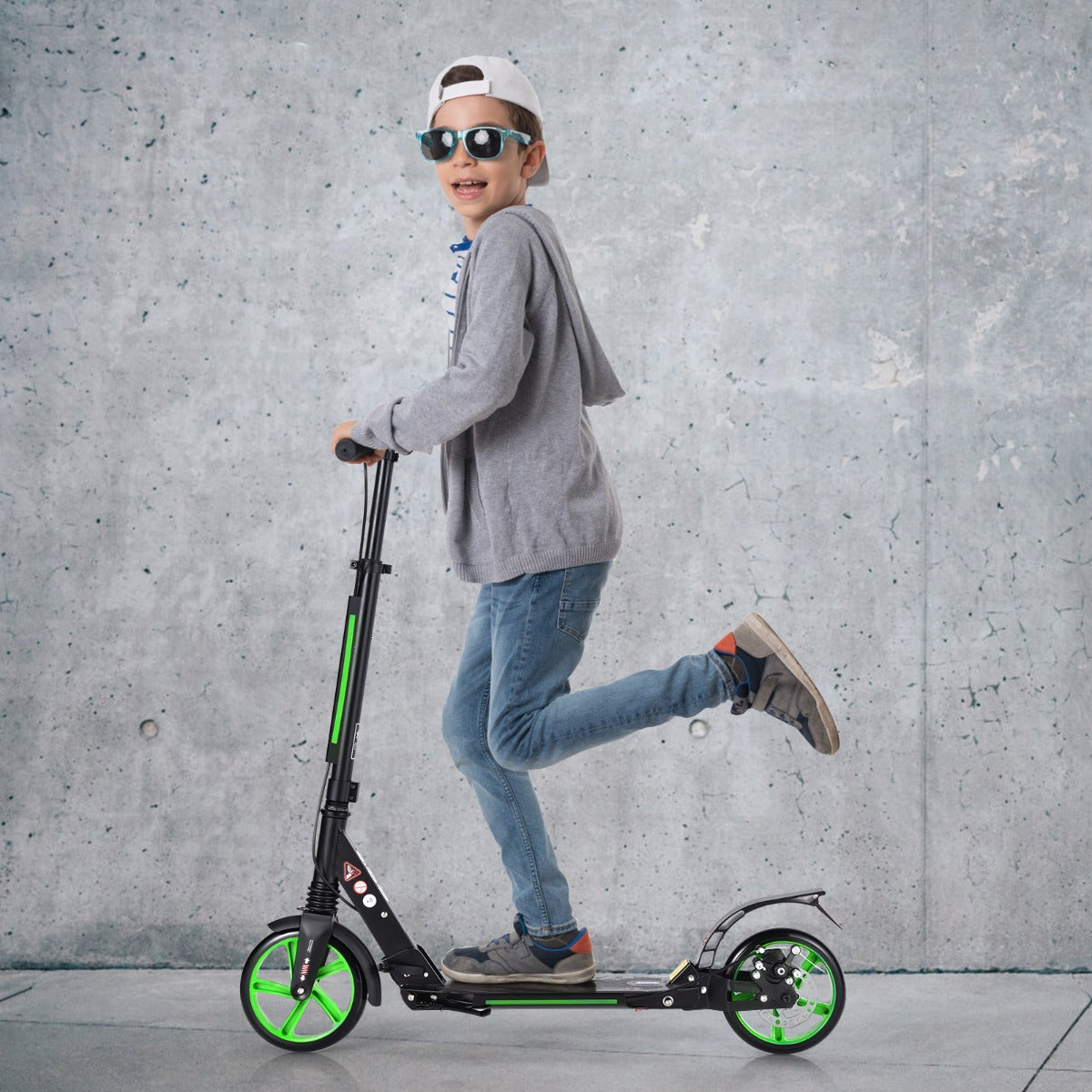Kick Scooter with Adjustable Handlebar and Anti-Shocking Suspension-Black