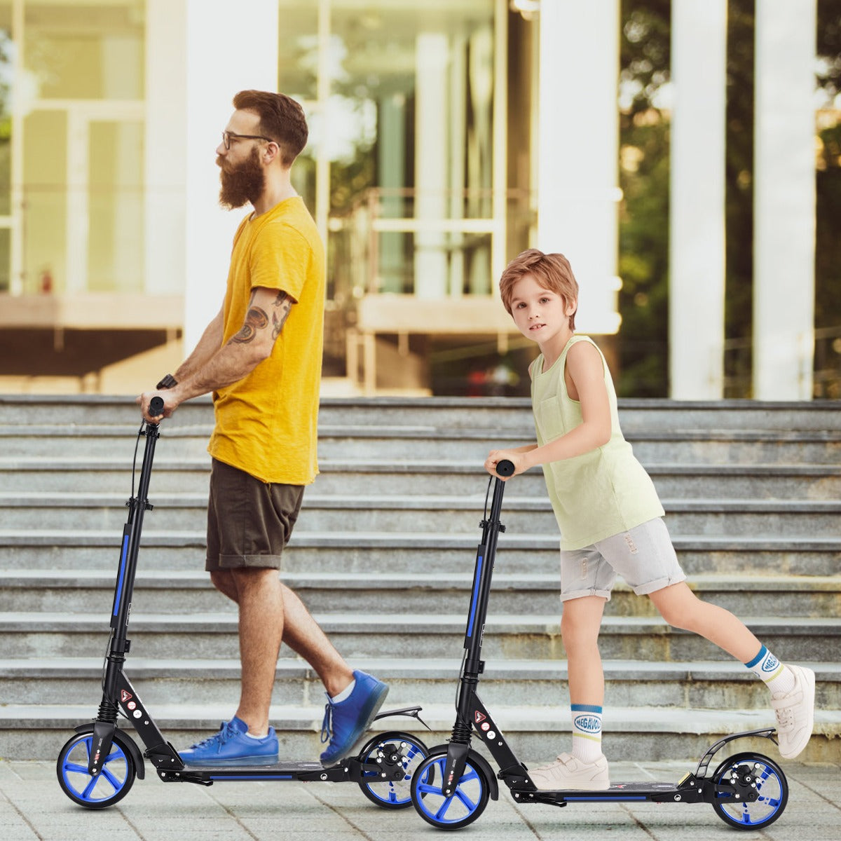 Kick Scooter with Adjustable Handlebar and Anti-Shocking Suspension-Black