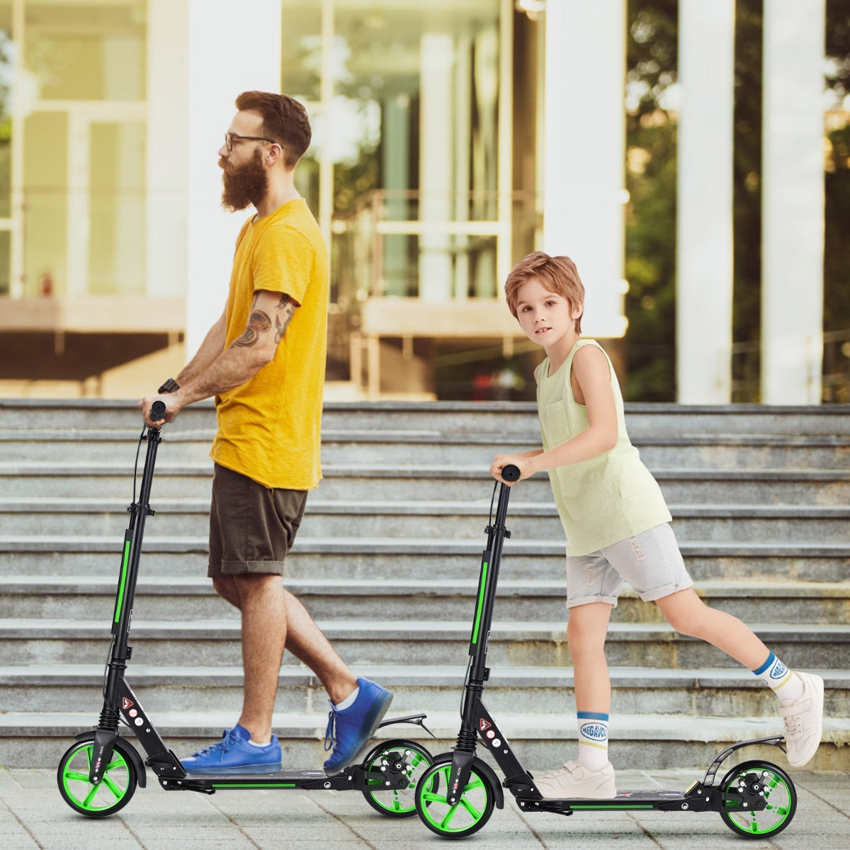 Kick Scooter with Adjustable Handlebar and Anti-Shocking Suspension-Black
