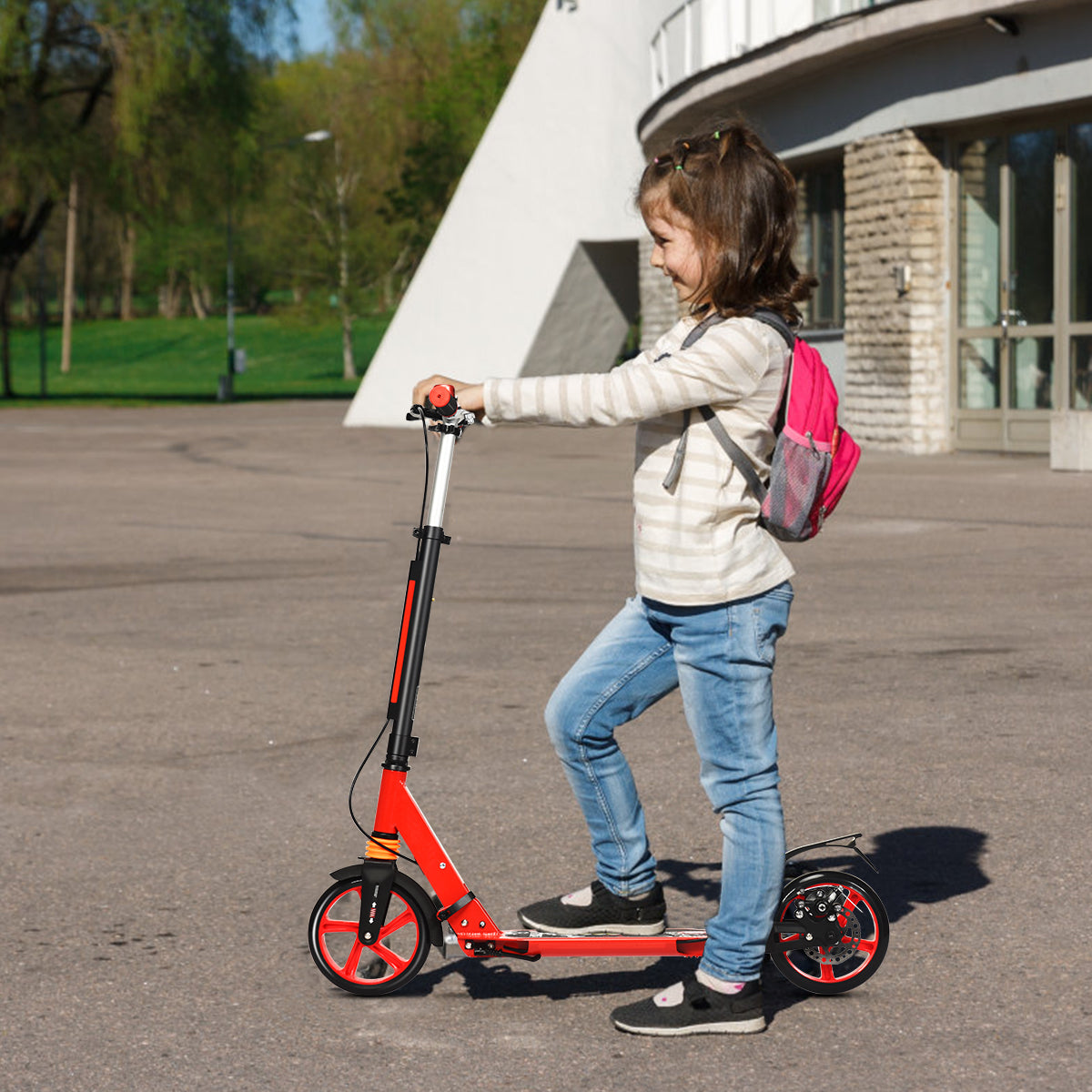 Kick Scooter with Adjustable Handlebar and Anti-Shocking Suspension-Black