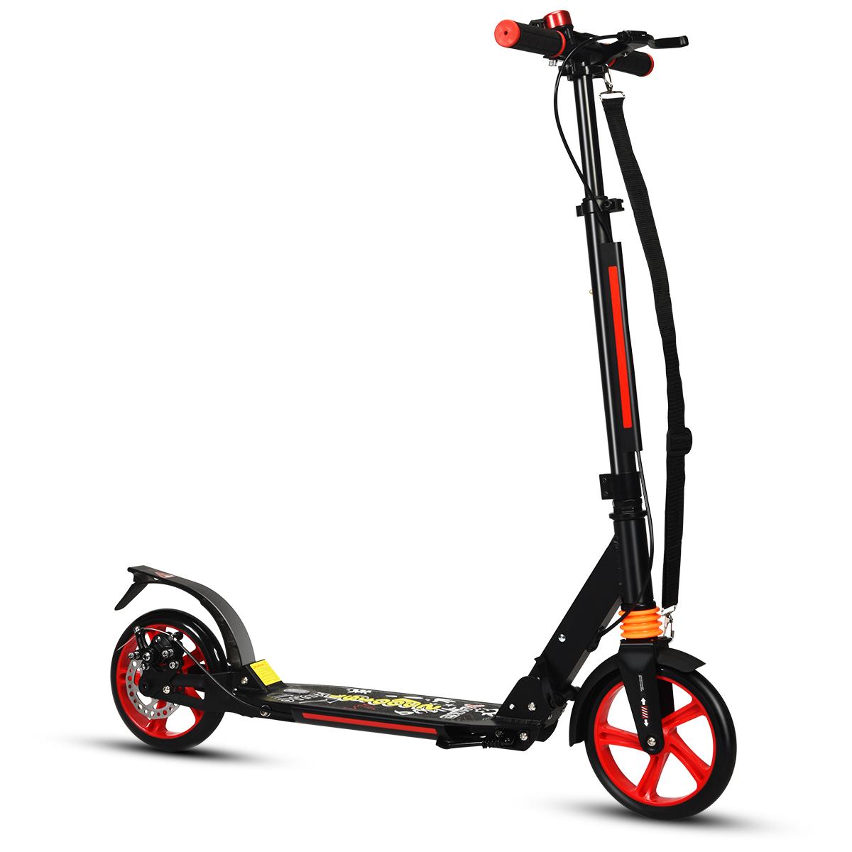 Kick Scooter with Adjustable Handlebar and Anti-Shocking Suspension-Black