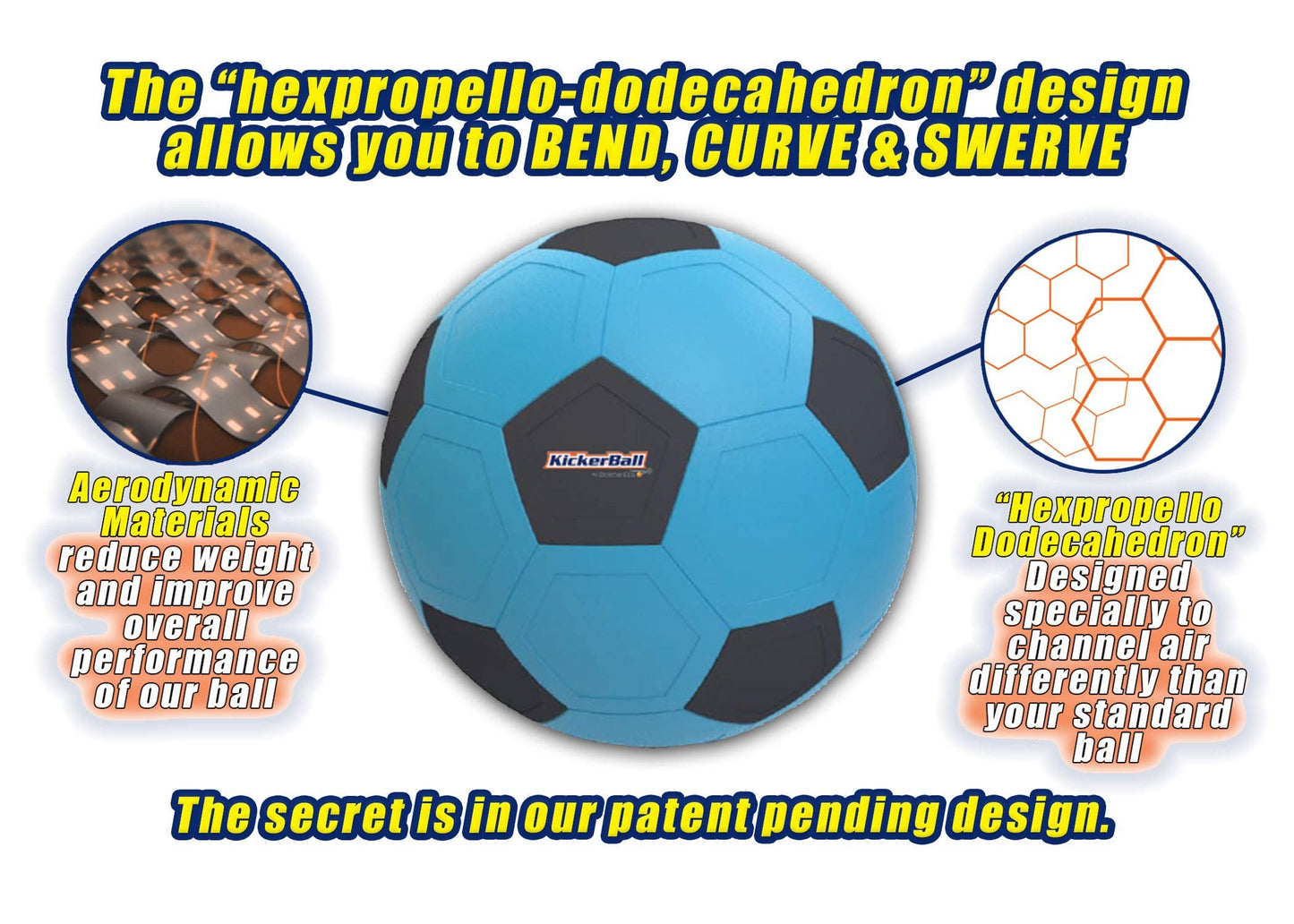 Kickerball Curve & Swerve Soccer Ball - Size 4 for Indoor & Outdoor Play (Blue)