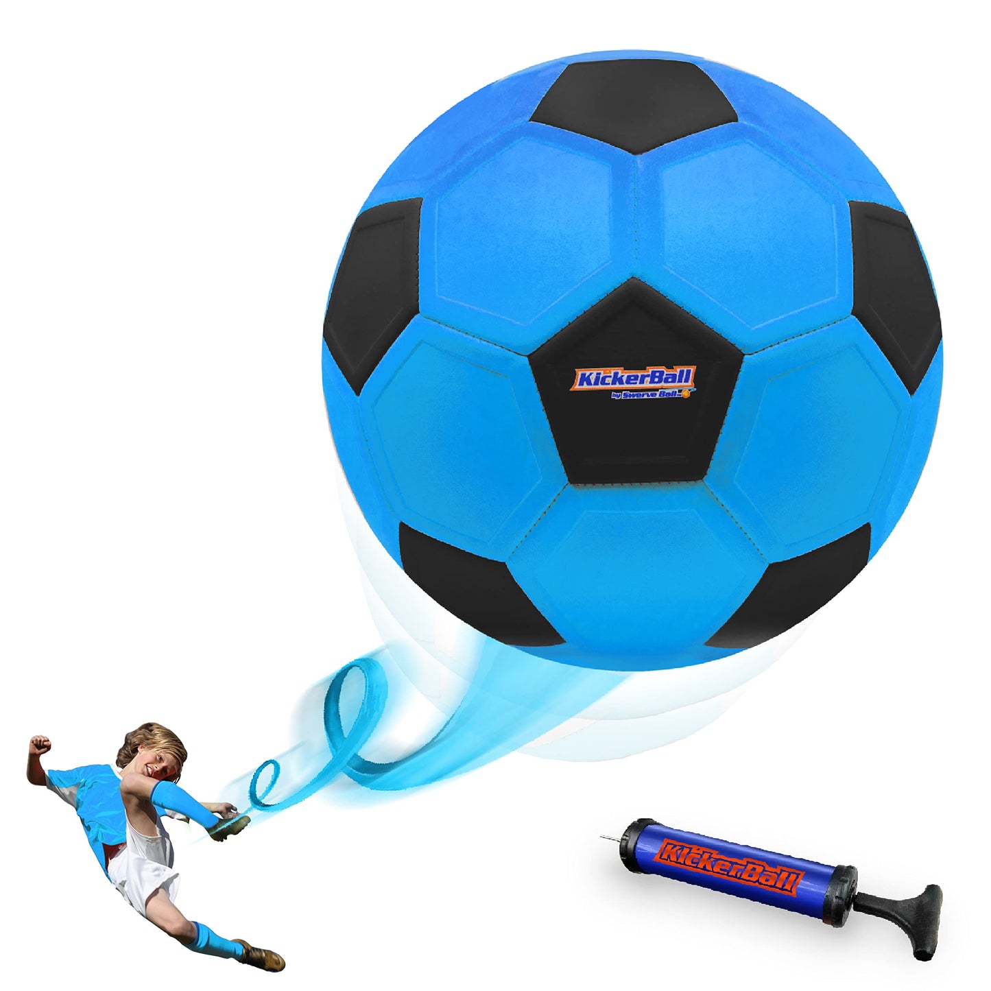 Kickerball Curve & Swerve Soccer Ball - Size 4 for Indoor & Outdoor Play (Blue)