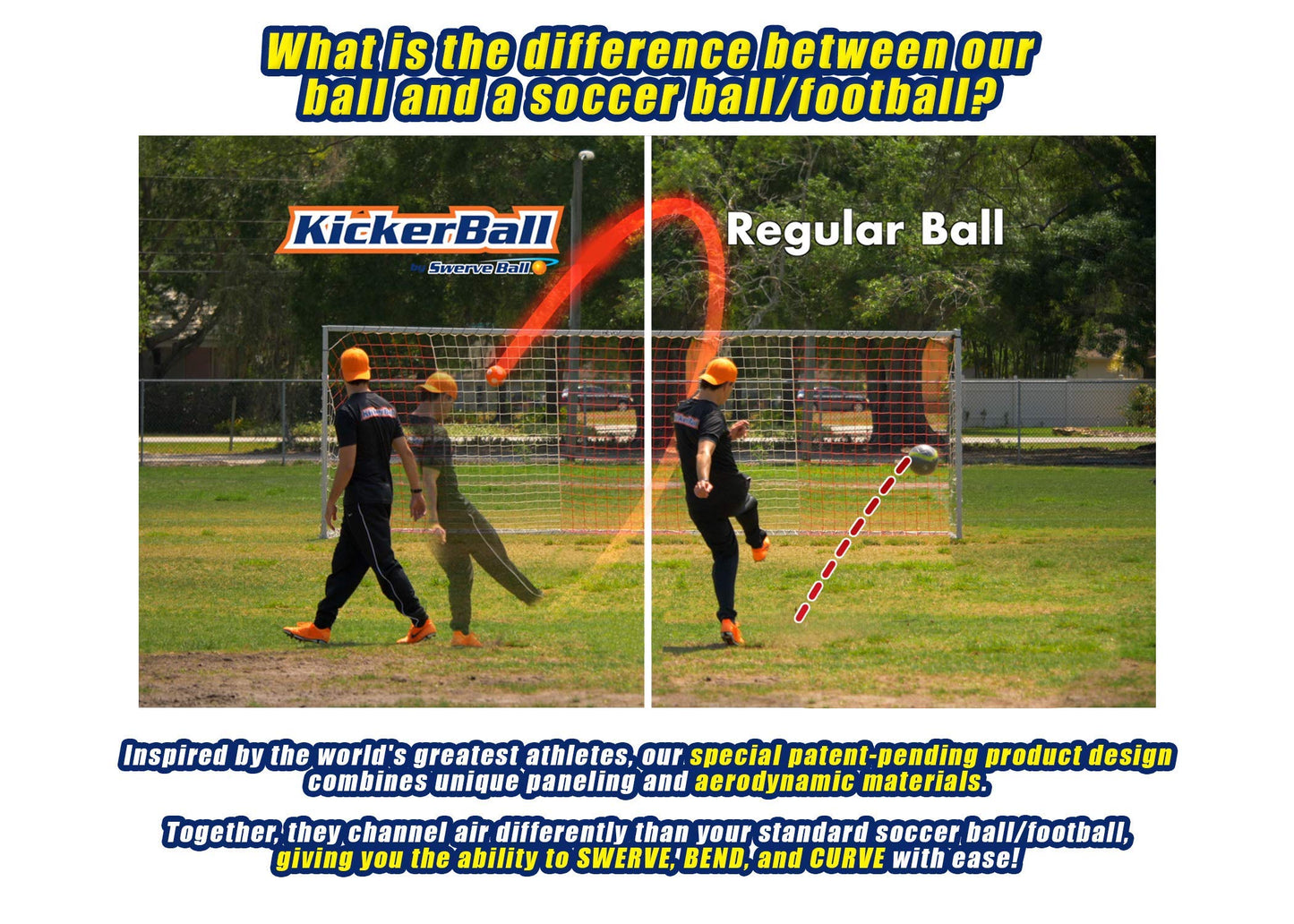 Kickerball Curve & Swerve Soccer Ball - Size 4 for Indoor & Outdoor Play (Blue)